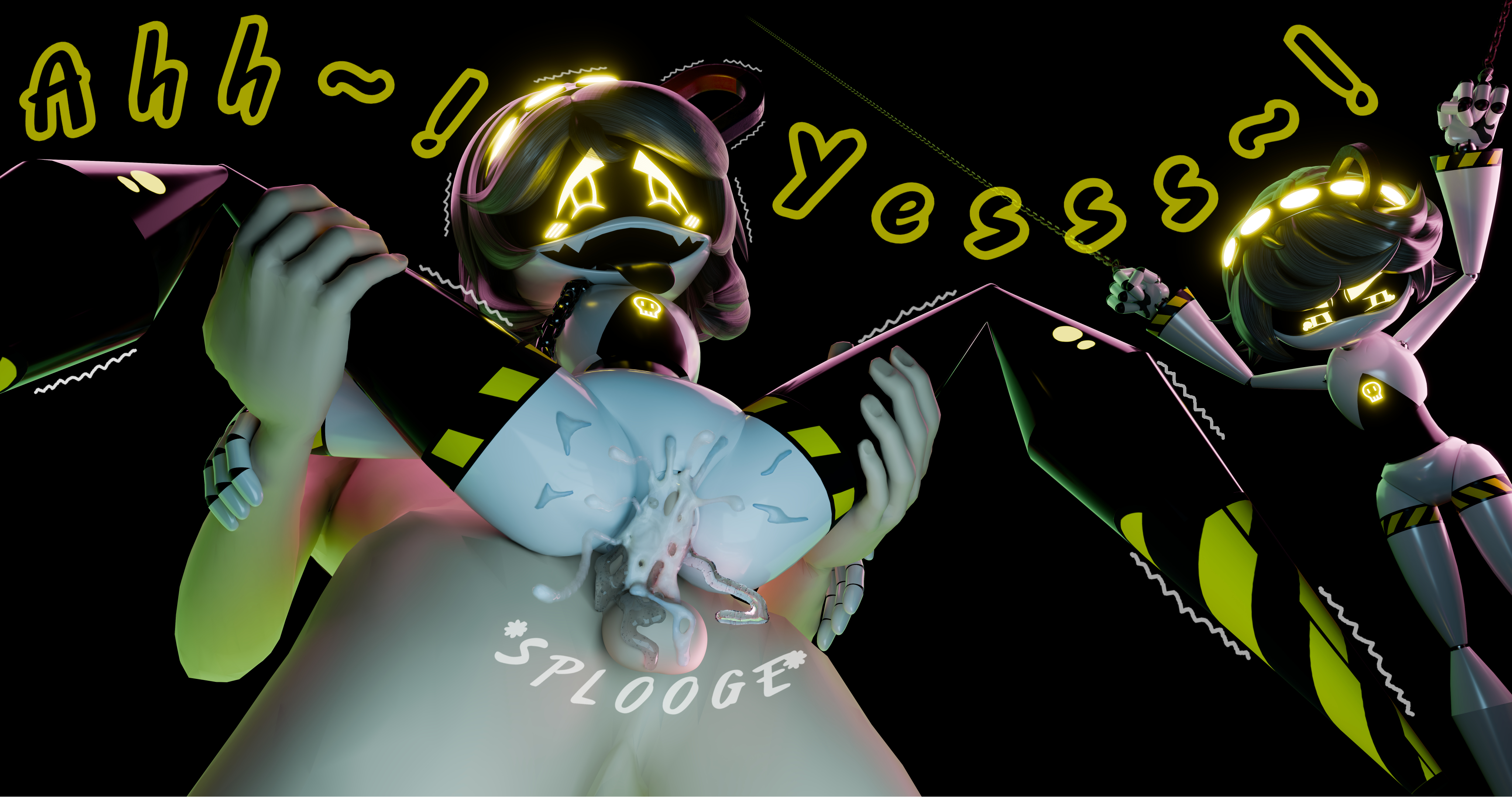 3d, 3d (artwork), accurate art style, ahe gao, ahegao, ahegao face, armac104, blender, blender (software), cuckold, cum, cum in pussy, cum inside, disassembly drone, english text, eyes rolling back, full nelson, glitch productions, human, human on humanoid, human on robot, male/female, murder drones, murder drones x humans, n (murder drones), netorare, rape, sensitive, sensitivity heightening, small penis, small penis adoration, smile, stockholm syndrome, tongue out, v (murder drones)