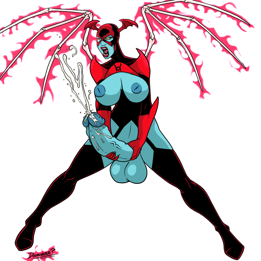 1futa balls bleez blue_skin breasts cum dc doomington futa_only futanari futaverse green_lantern_(series) intersex inverted_nipples penis red_lantern red_lantern_corps solo wings