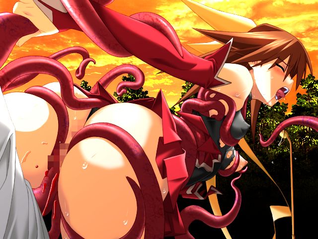 ass blush breasts brown_hair censored closed_eyes clothed_sex clothing female from_behind long_hair mahou_shoujo_ai mahou_shoujo_ai_2 open_mouth penetration rape restrained rin_(mahou_shoujo_ai) tentacle tentacle_grab tentacle_rape torn_clothes vaginal_penetration