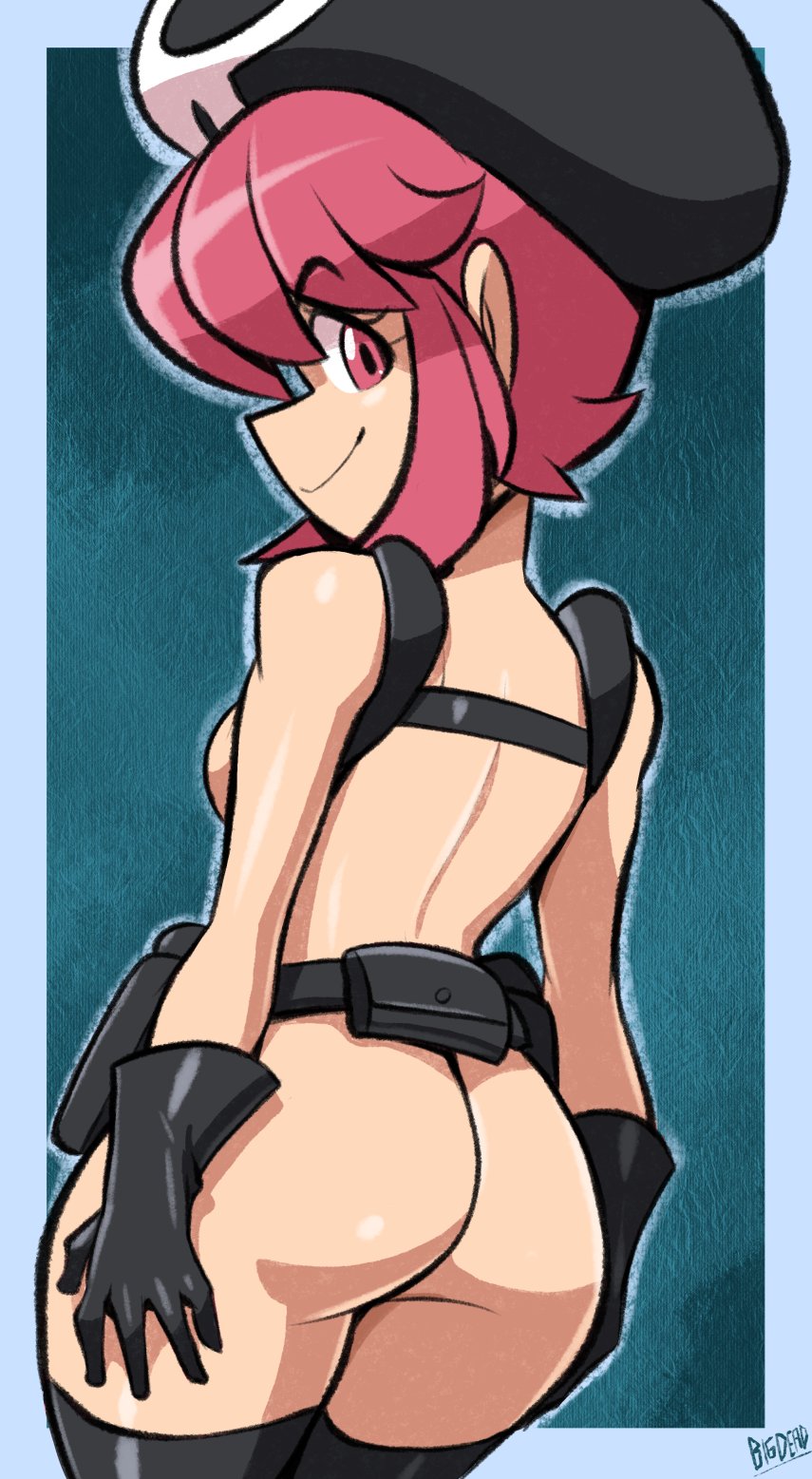 ass bigdeadalive female female_only hat jakuzure_nonon kill_la_kill nudist_beach_uniform pink_eyes pink_hair sideboob solo