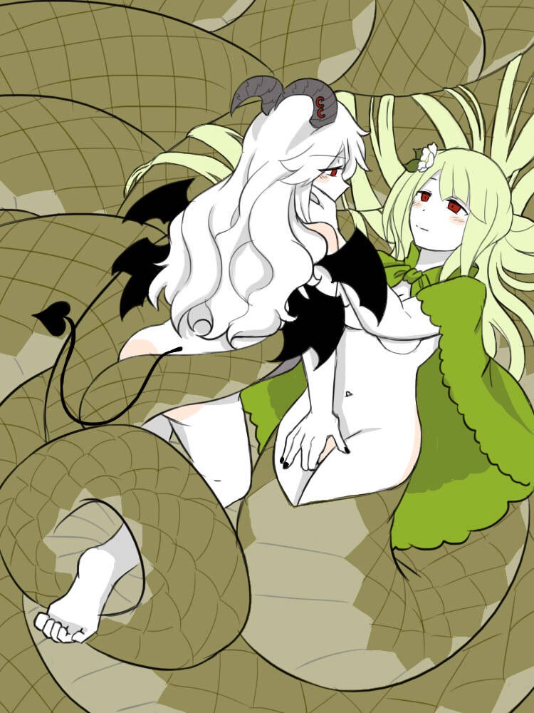 coiling demon demon_tail demon_wings fingering funamusea lamia nsfyosu nude reficul sin_(funamusea) the_gray_garden yuri