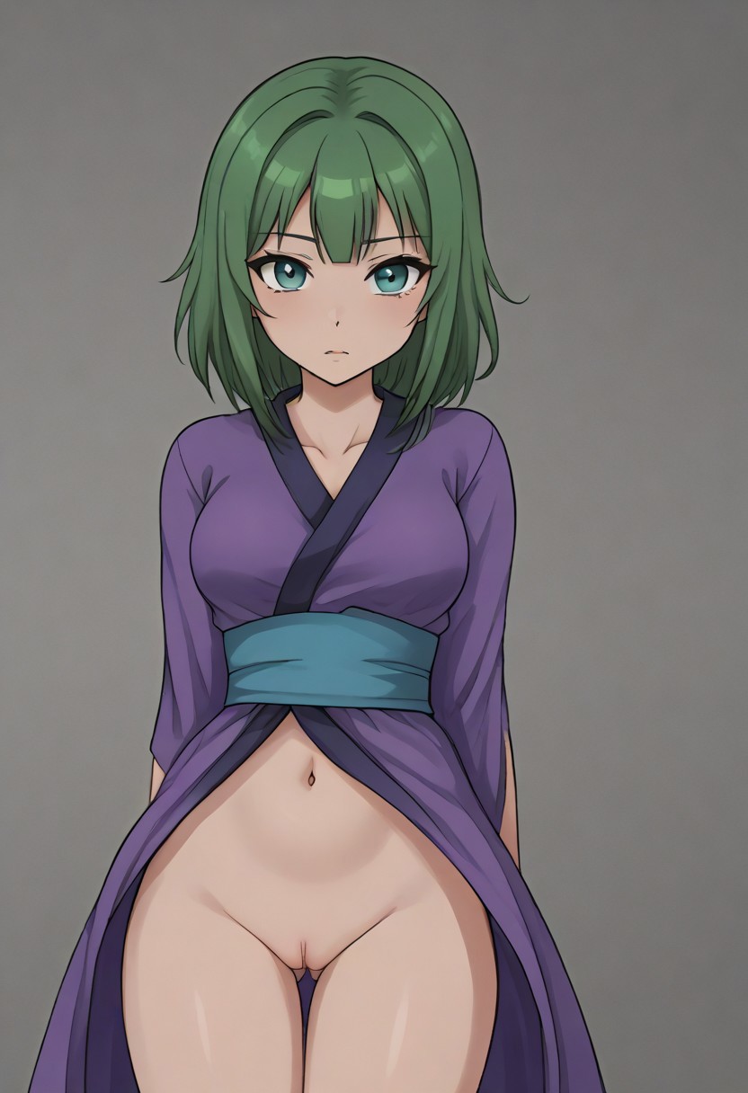 ai_generated aqua_eyes first_porn_of_character green_hair gumi japanese_clothes masa_works_design medium_breasts mjdennsfw oni_to_kitsune_no_hanashi pussy ryou's_sister self_upload solo_female