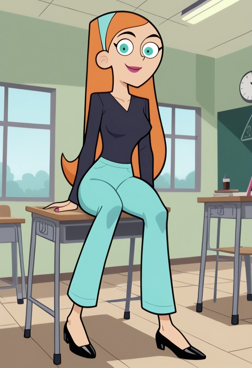 ai_generated bigmic145 black_shirt blue_eyes blue_jeans breasts clothed clothed_female clothing danny_phantom female hair_band jazz_fenton medium_breasts nickelodeon orange_hair