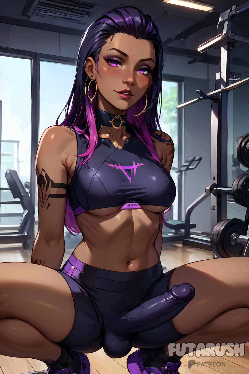 1futa ai_generated artist_name big_cock big_dick big_penis breasts brown_body brown_skin bulge bulge_through_clothing chest cock commission dick dickgirl erect_penis erected_penis erection futa_balls futa_only futa_sans_pussy futanari futarush gym gym_bottomwear gym_clothes gym_clothing gym_shirt gym_shorts gym_uniform large_cock large_dick large_penis medium_breasts naked naked_futa naked_futanari nsfw nude_futa nude_futanari patreon patreon_username penis purple_eyes purple_hair reyna_(valorant) riot_games solo solo_futa sports sports_bra sports_panties sports_uniform sportswear sultryspark valorant video_game video_games