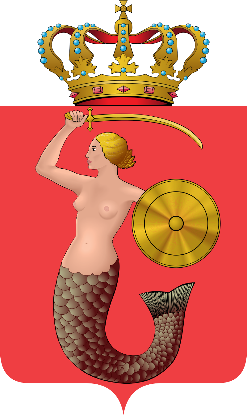 1girls black_eyes blonde blonde_hair coat_of_arms crown fine_art mermaid mermaid_girl poland polish shield skinny sword thin thin_female thin_waist warrior warsaw