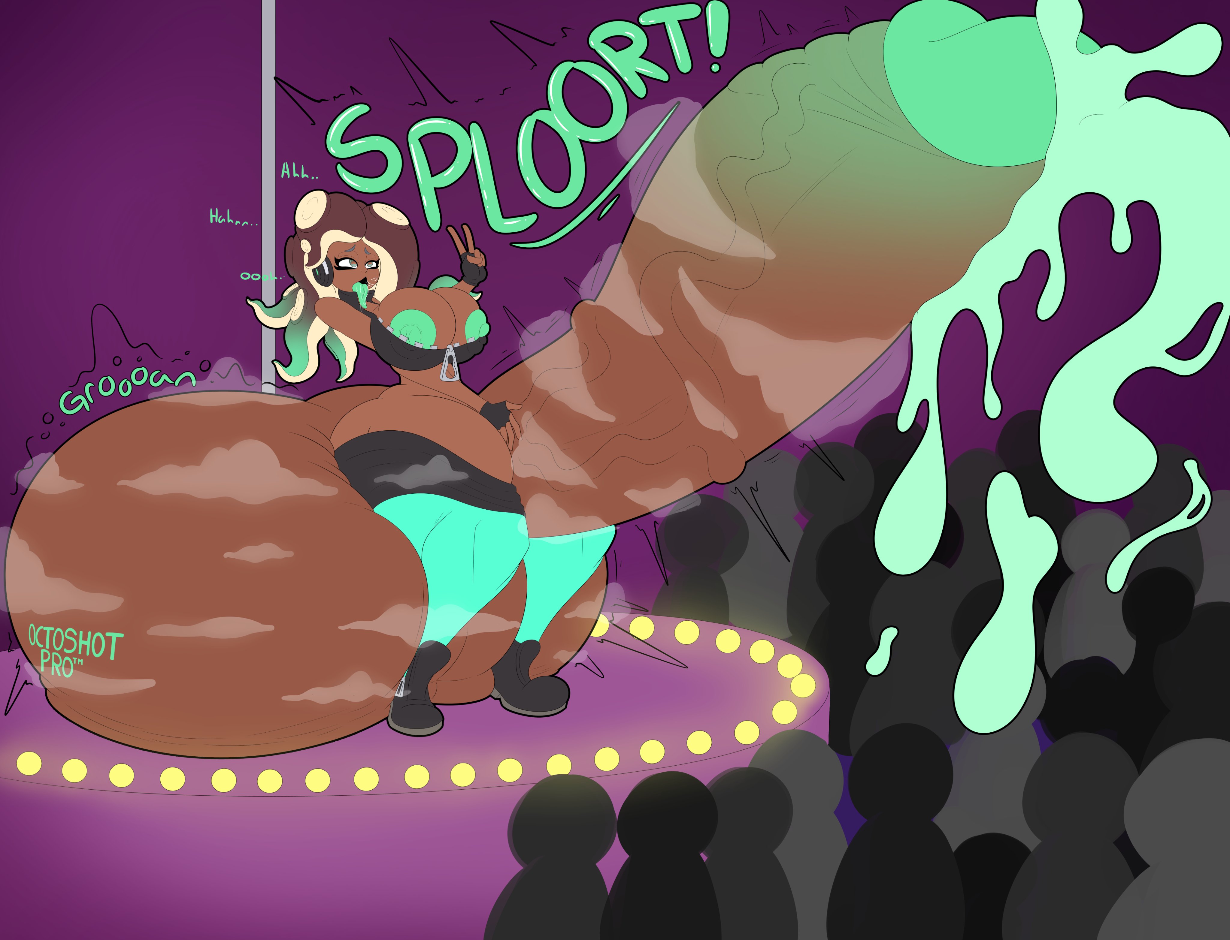 1futa, ass, audience, balls, balls bigger than head, balls bigger than torso, blizynx, breasts, cumming, erection, excessive cum, futanari, huge ass, huge breasts, huge cock, hyper, hyper balls, hyper penis, intersex, marina (splatoon), penis, penis bigger than body, penis longer than knee, splatoon, strip club, tagme