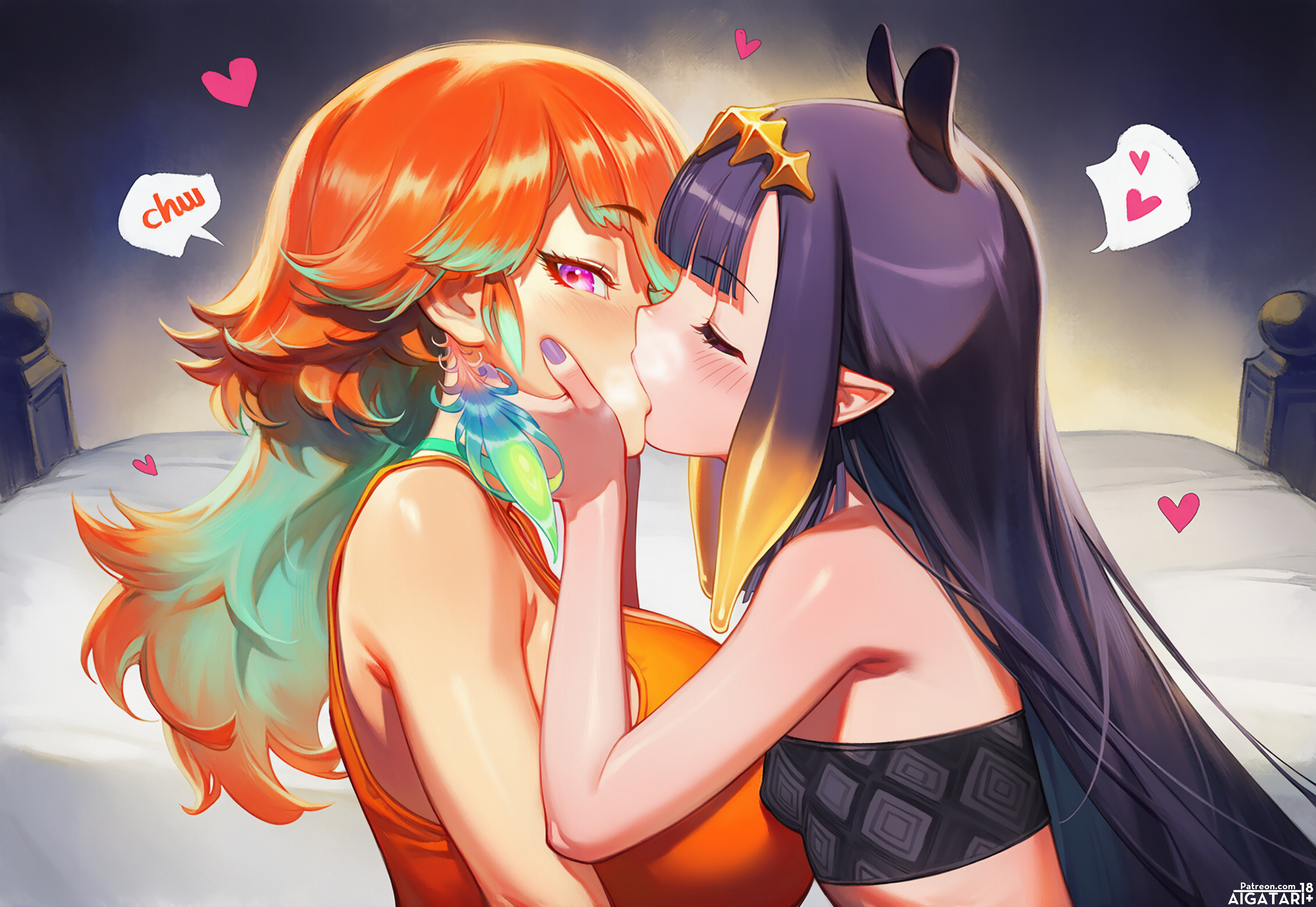 2girls, ai generated, aigatari, bedroom, blush, breasts, cuckold, female, futa on futa, futa only, futanari, heavy breathing, hololive, hololive english, huge breasts, indoors, intersex, kiss, kissing, long hair, netorare, netorase, ninomae ina'nis, ntr, small breasts, small dom big sub, sweat, takanashi kiara, virtual youtuber, vtuber, yuri