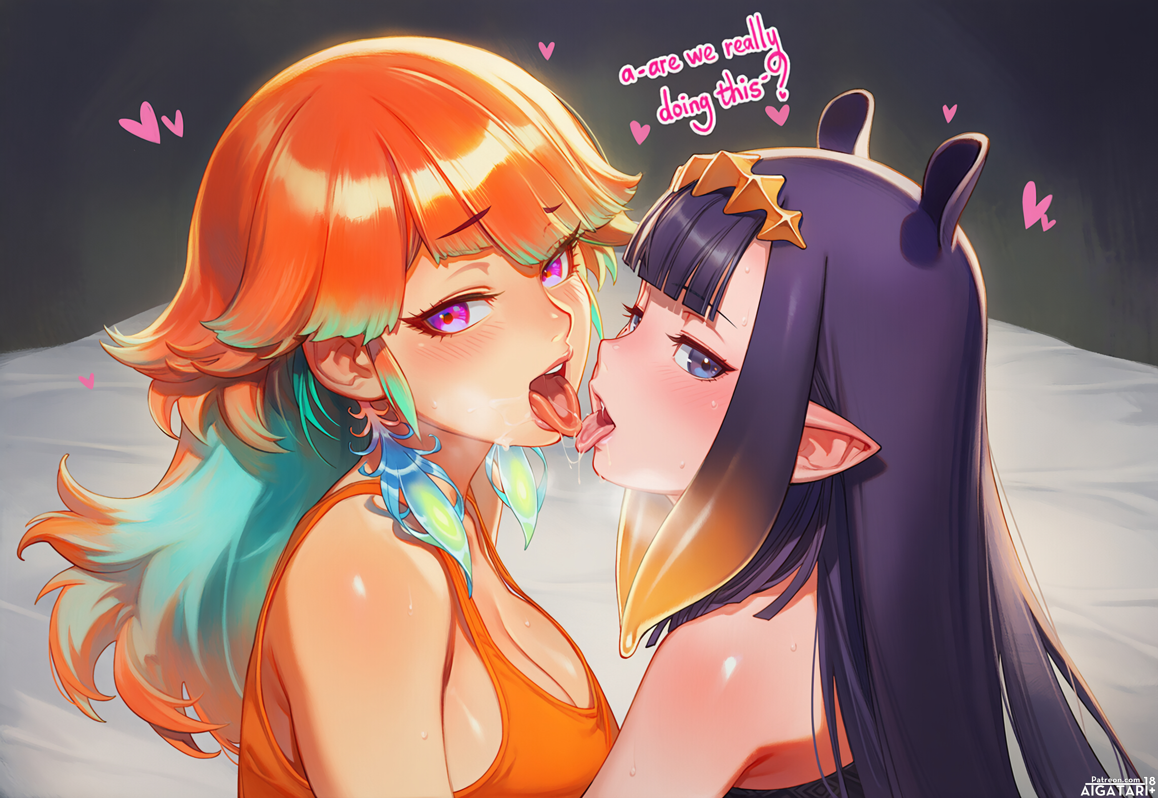 2girls, ai generated, aigatari, bedroom, blush, breasts, cuckold, cuckold pov, cuckquean pov, female, french kiss, french kissing, futa on futa, futa only, futanari, heavy breathing, hololive, hololive english, huge breasts, indoors, intersex, kiss, kissing, long hair, netorare, netorase, ninomae ina'nis, ntr, pointy ears, pov, saliva, small breasts, small dom big sub, sweat, takanashi kiara, tongue, tongue kiss, tongue out, virtual youtuber, vtuber, yuri