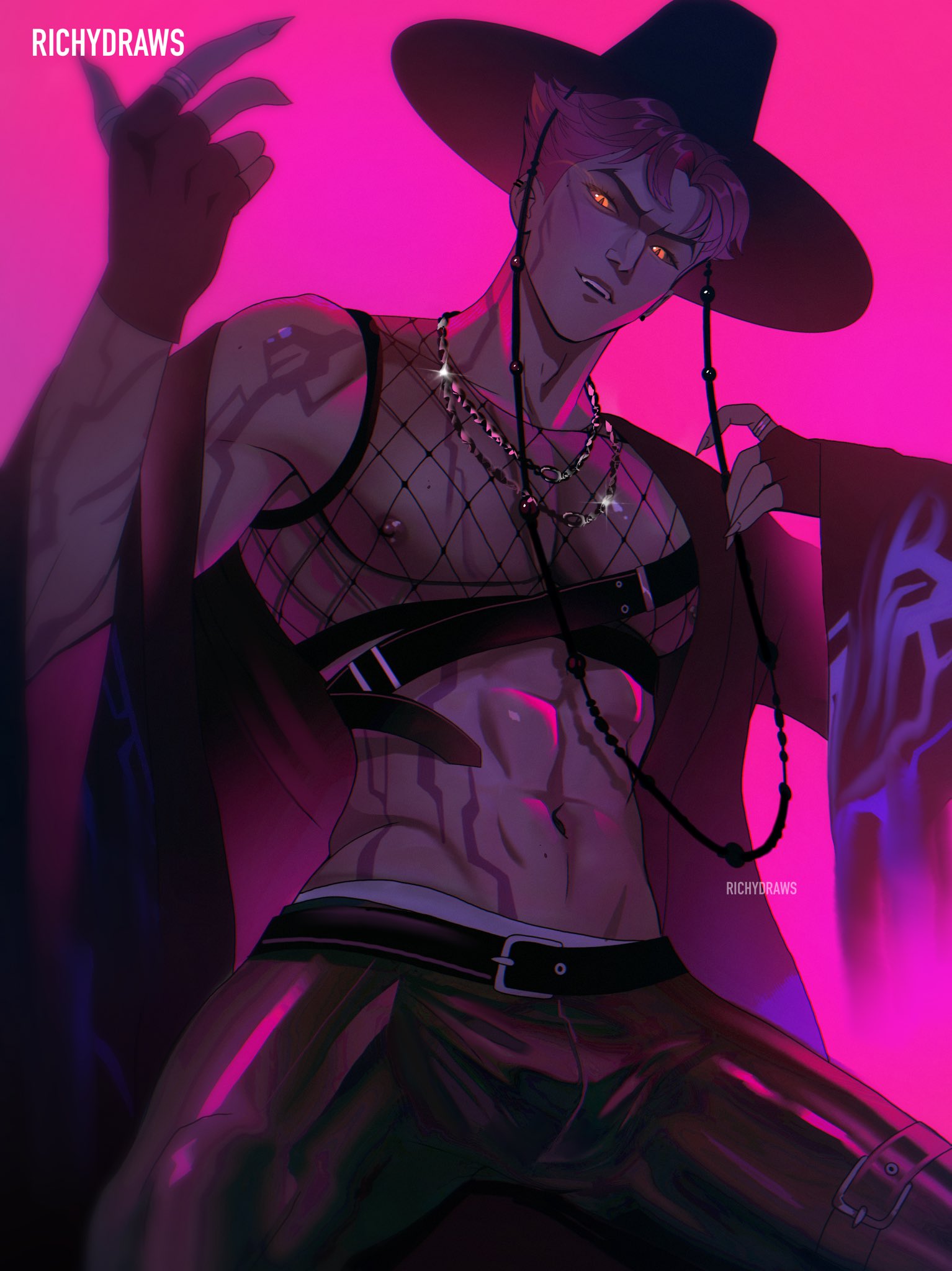 1boy, abby (kpop demon hunters), abs, asian male, chyritizor, kpop boy, kpop demon hunters, male, male only, muscular, muscular male, pose, posing, saja boys, sfw version, solo male