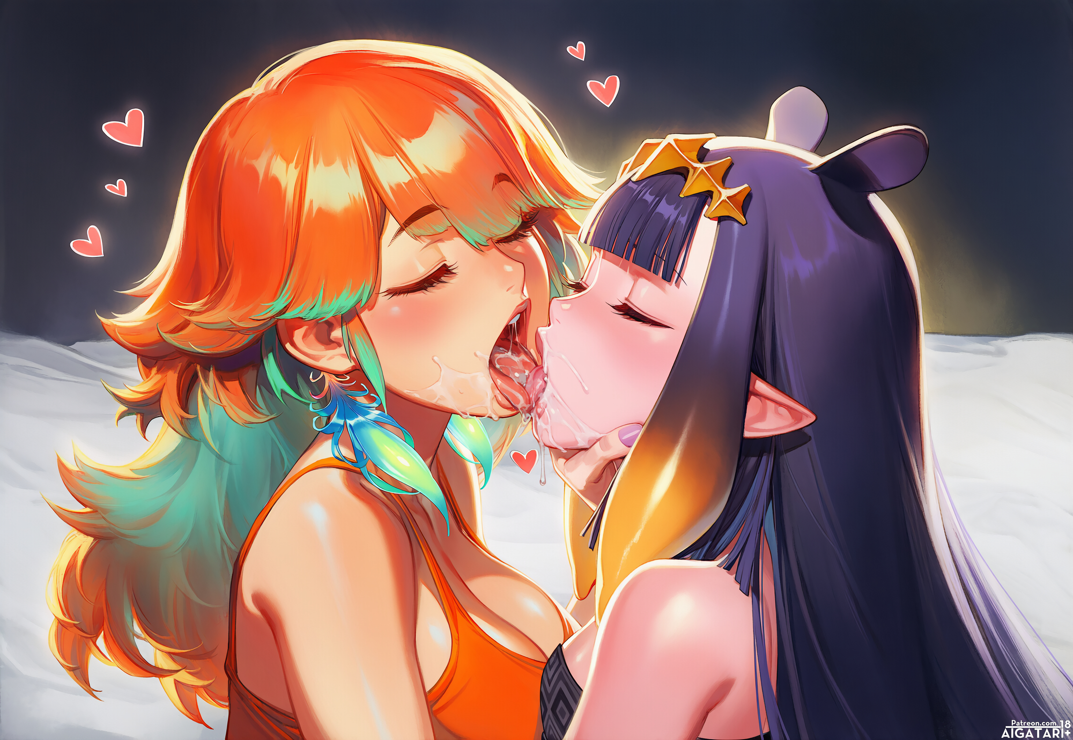 2girls, ai generated, aigatari, bedroom, blush, breasts, closed eyes, cuckold, cuckold pov, cuckquean pov, female, french kiss, french kissing, futa on futa, futa only, futanari, heart, heavy breathing, hololive, hololive english, huge breasts, indoors, intersex, kiss, kissing, long hair, netorare, netorase, ninomae ina'nis, ntr, pointy ears, pov, saliva, small breasts, small dom big sub, sweat, takanashi kiara, tongue, tongue kiss, tongue out, virtual youtuber, vtuber, yuri