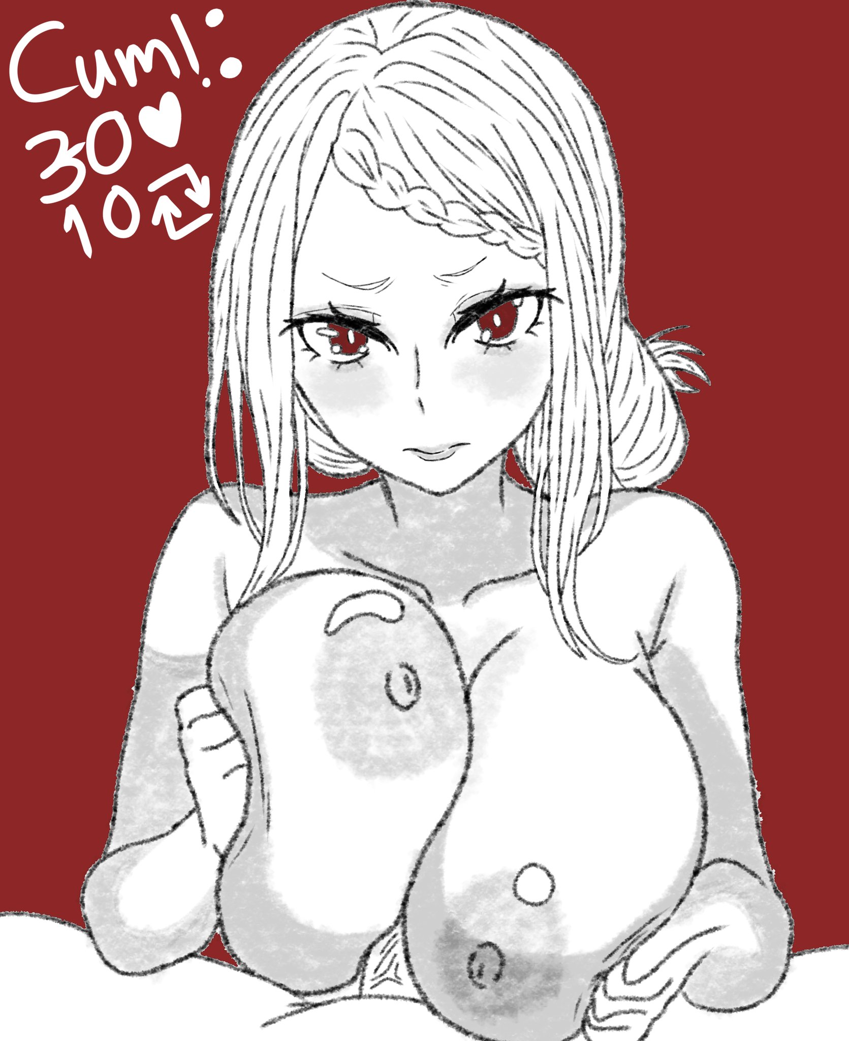 areolae, big breasts, blush, breasts, female, large breasts, nipples, paizuri, paizuri on lap, priscilla barielle, re:zero kara hajimeru isekai seikatsu