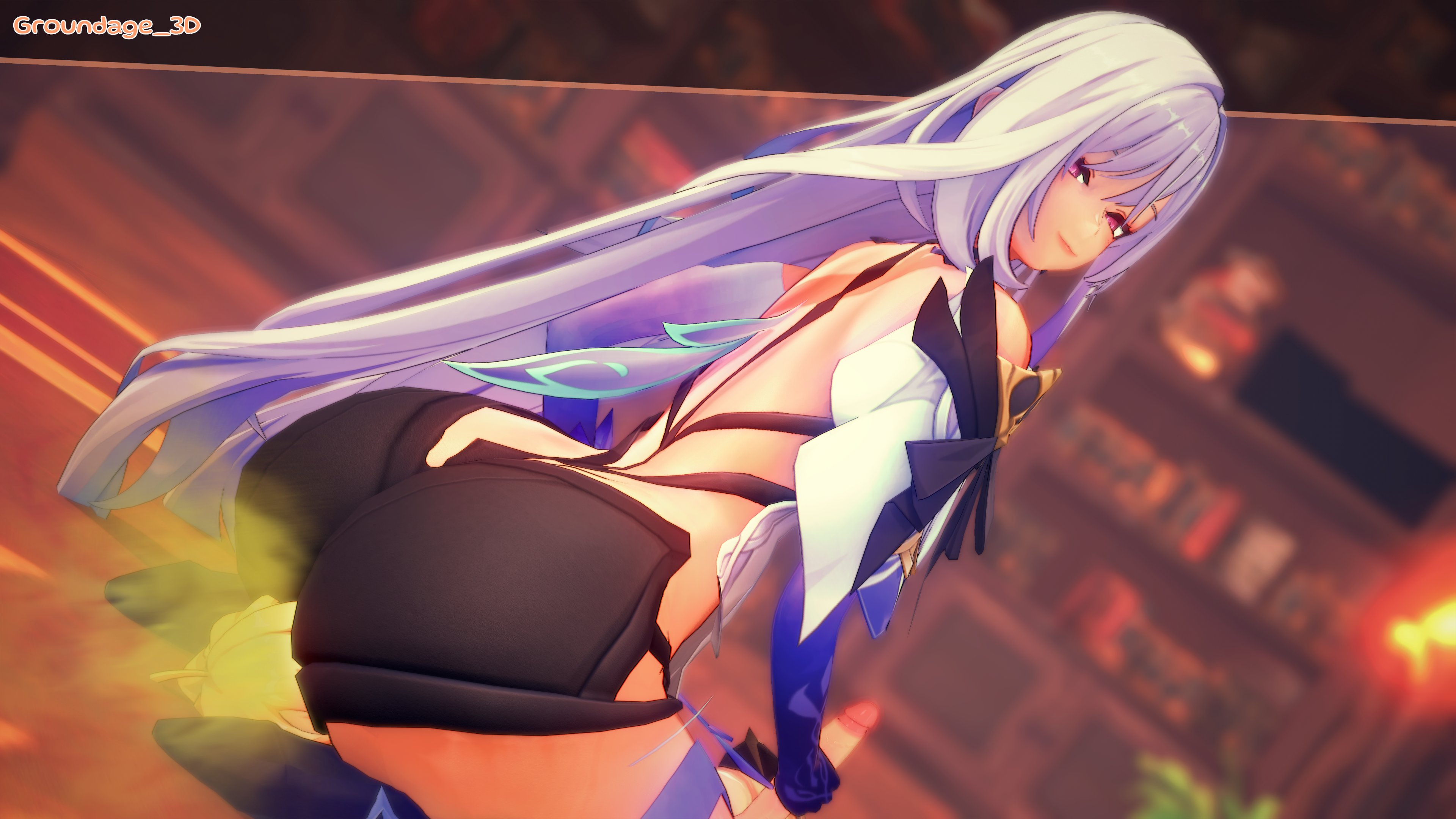 1boy, 1girls, 3d, 3d (artwork), aether (genshin impact), ass, ass bigger than head, ass focus, facesitting, fart, fart fetish, female, genshin impact, groundage, handjob, koikatsu, male, red eyes, skirk (genshin impact), white hair, white skin, yellow hair