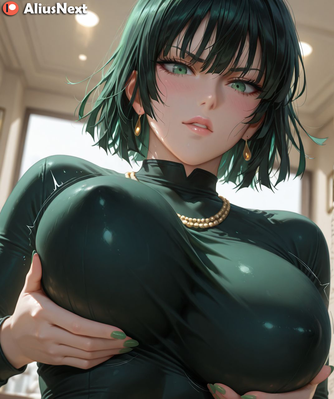 1girls, 2025, ai generated, aliusnext, anime, ass, big ass, big breasts, breasts, female, female only, fubuki (one-punch man), green eyes, green hair, hi, high, highres, huge ass, huge breasts, light skin, light-skinned female, lingerie, massive ass, massive breasts, mature, mature female, one-punch man, patreon, quality, res, resolution, style, sweat, sweatdrop, sweating, sweaty, sweaty body, sweaty breasts, thick, thick ass, thick hips, thick legs, thick lips, thick thighs, uncensored, username, voluptuous, voluptuous body, voluptuous female, watermark