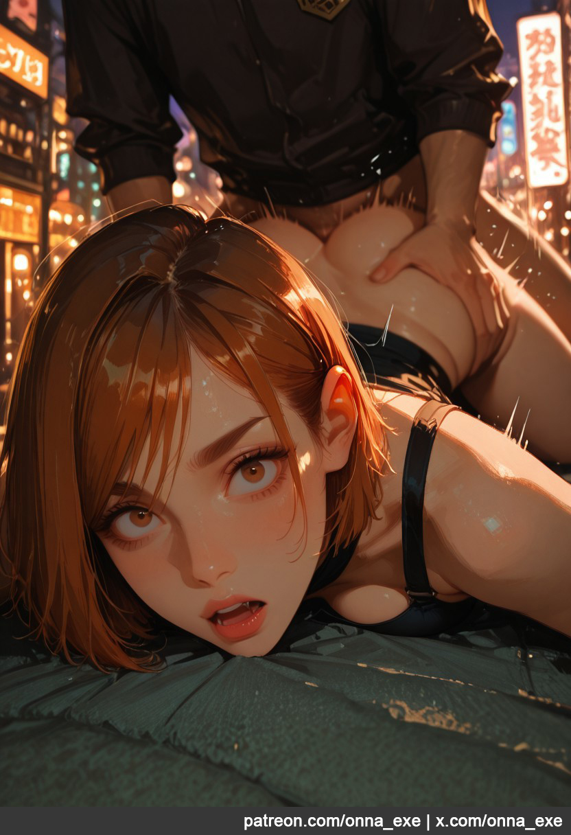 1boy, 1girls, ai generated, female, jujutsu kaisen, kugisaki nobara, looking at viewer, male, onna exe, sex, sex from behind, sexy body, sexy pose