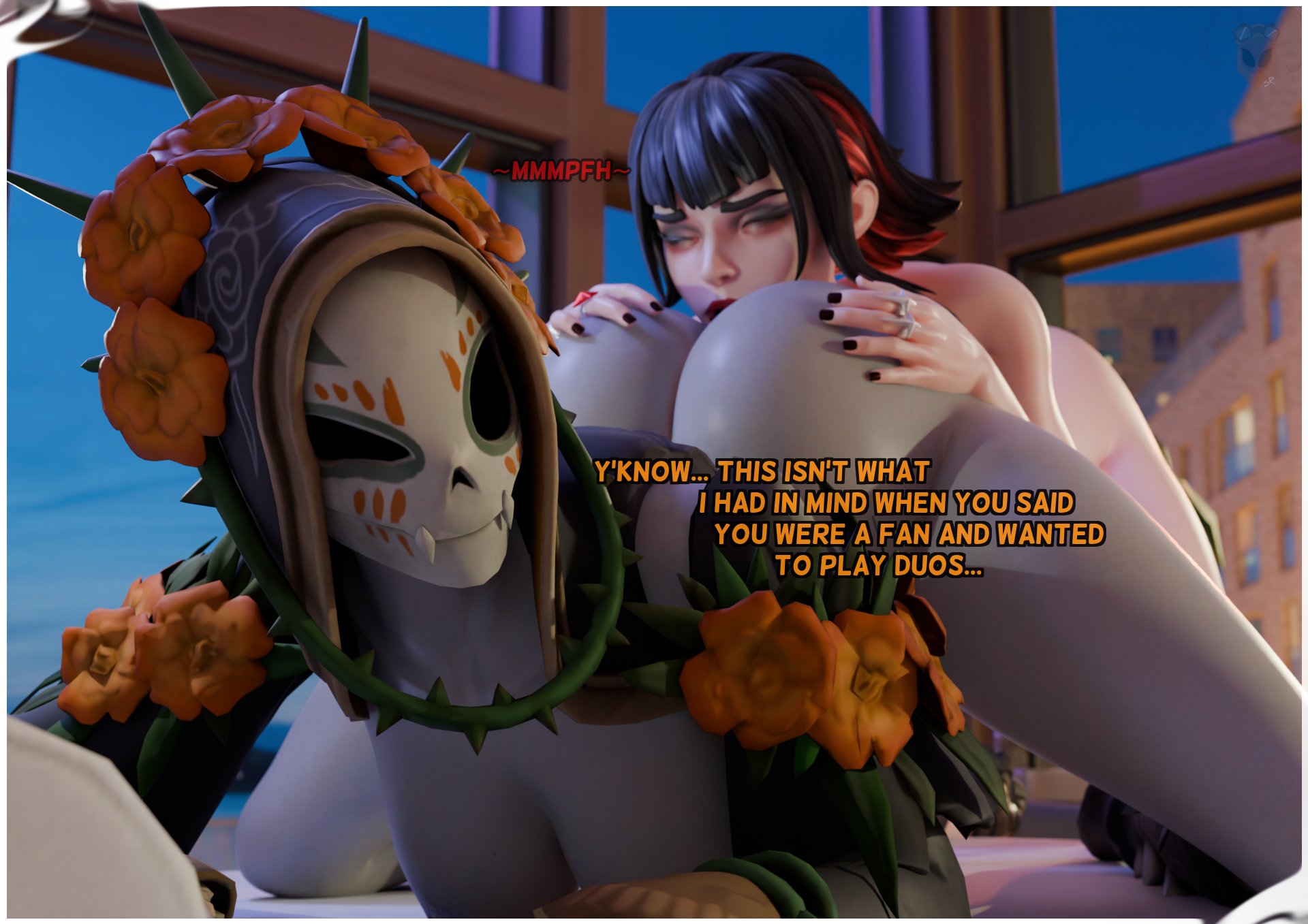 analingus, bedroom, big ass, big breasts, blender, breasts, catrina (fortnite), closed eyes, commission, eating ass, eating pussy, facepaint, female, female focus, female only, fortnite, fortnite: battle royale, goth, goth girl, hands on ass, lesbian sex, licking pussy, morgan myst (fortnite), pleasure face, pussy, rimjob, rimming, rimming female, skeleton, skeleton girl, stupidroach, text, yuri