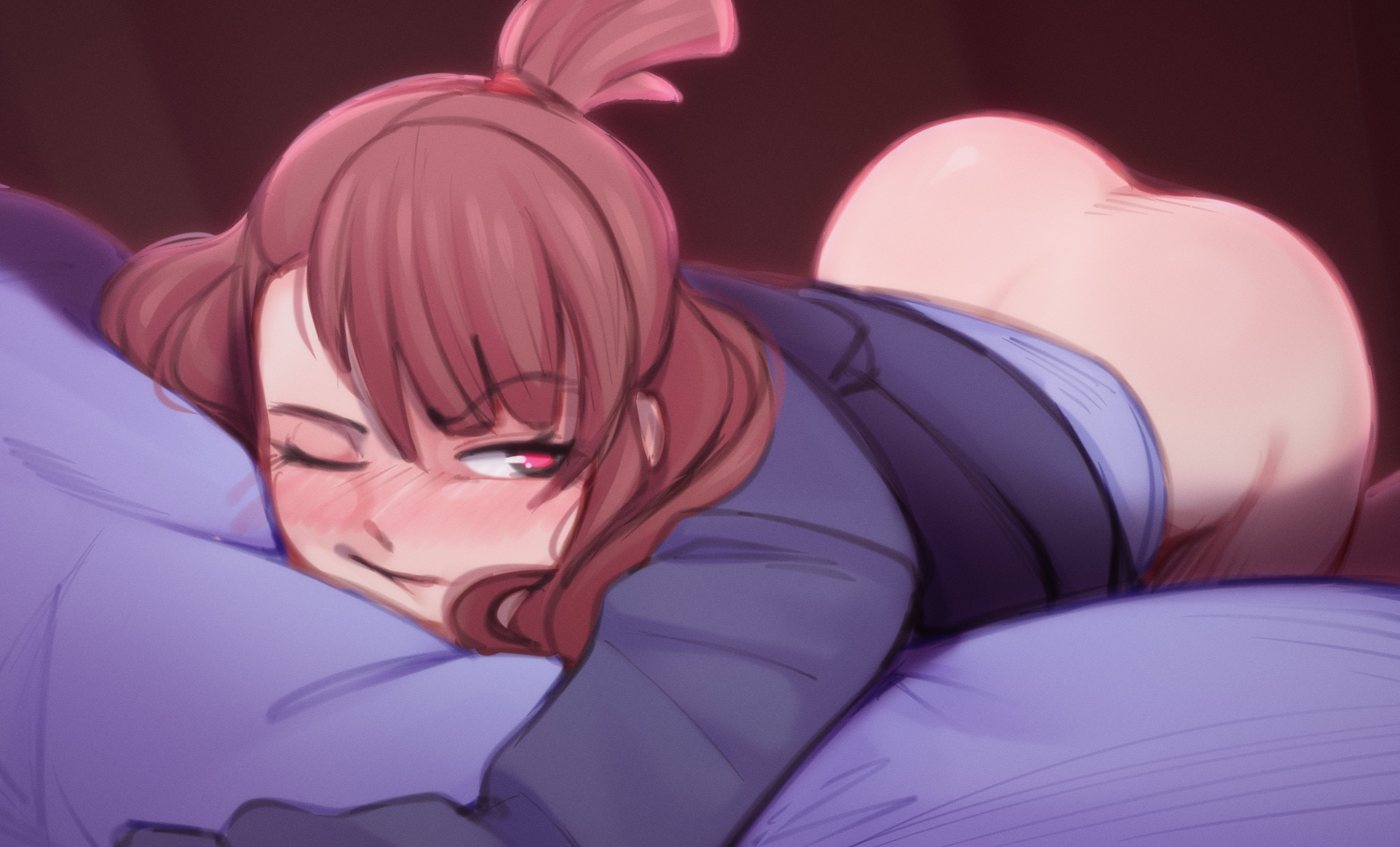 1girls, ass, ass focus, atsuko kagari, brown hair, female, female only, little witch academia, mycrys, partially clothed, ponytail, studio trigger