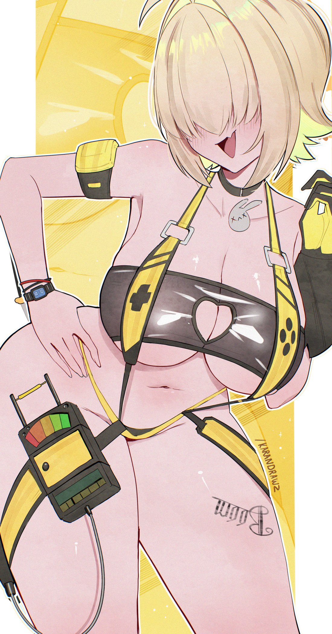1girls, breasts, elegg (boom and shock) (nikke), elegg (nikke), female, female focus, female only, goddess of victory: nikke, karandrawz, large breasts, light skin, light-skinned female, solo, thick thighs, thighs, wide hips