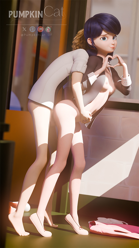 1boy, 1girls, 3d, adrien agreste, artist logo, barefoot, blonde hair, blue eyes, bottomless, bottomless male, breasts, censored, censored nipples, clothed, clothed sex, embarrassed, feet, female, from behind, from behind position, heart hands, jacket, jacket only, ladybug & cat noir: the movie, male, marinette dupain-cheng, miraculous ladybug, miraculous: tales of ladybug and cat noir, mosaic censoring, no bra, pigtails, public, public nudity, public sex, pumpkincat, self upload, sex, shoes, straight, straight sex, unseen male face, young