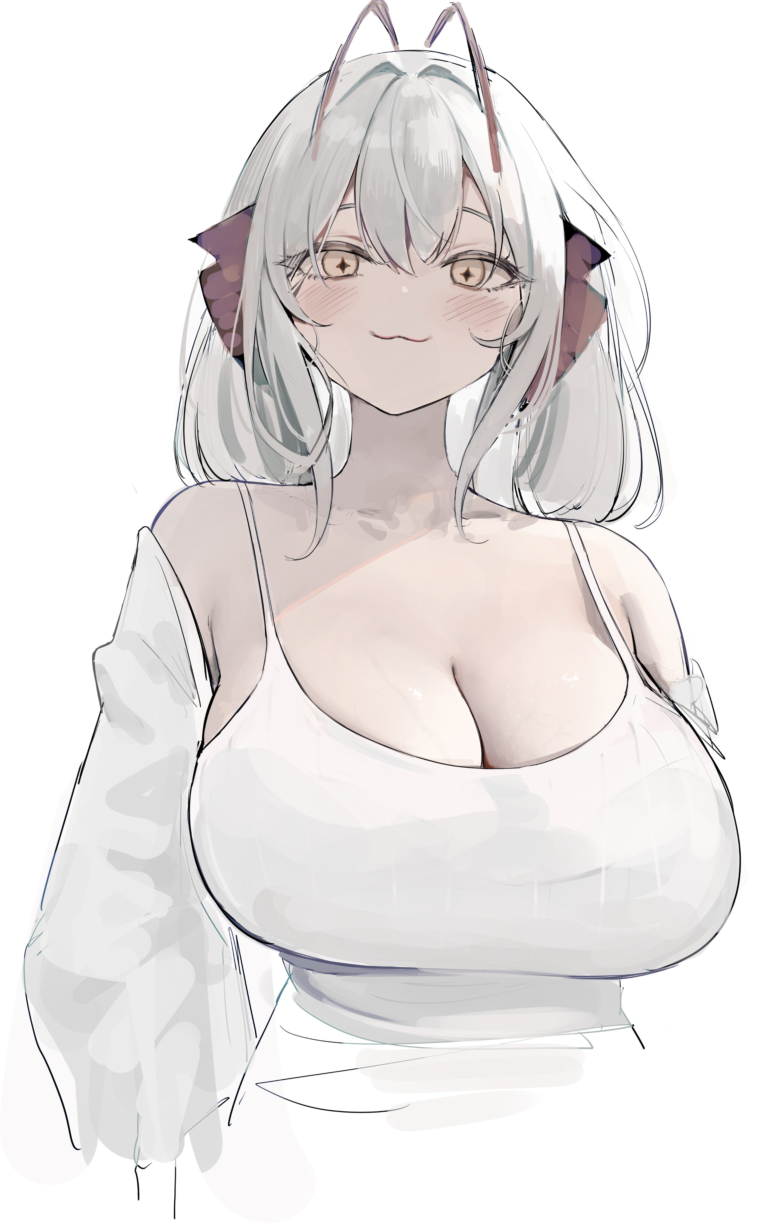 1girls, arknights, female, female only, horns, solo, tagme, tagme (artist), ttus, w (arknights), white dress