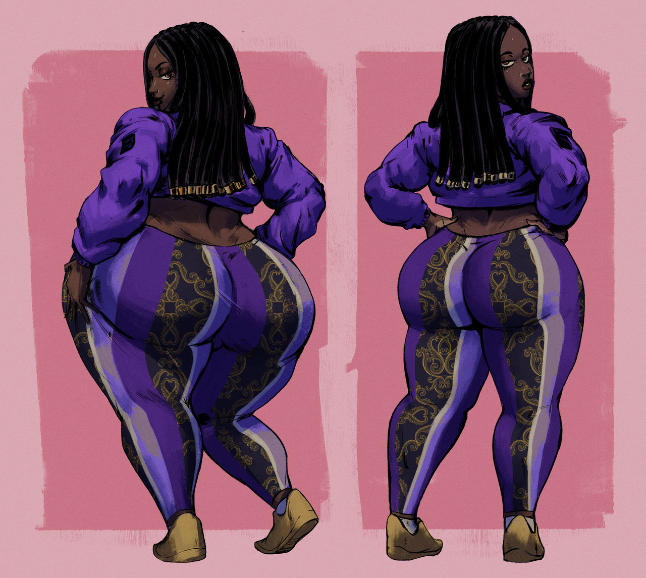 1boy, african femboy, ass, big ass, big butt, cropped hoodie, dreadlocks, fat ass, femboy, feminine, feminine body, feminine male, forbidden pants, hair cuffs, hoodie, lex (gwizgizgeese), looking at viewer, looking back, looking back at viewer, male, redblacktac, seductive, seductive body, seductive eyes, seductive gaze, seductive look, seductive pose, seductive smile, shoes, showing ass, showing off, sneakers, solo, solo femboy, solo male, sweat, sweatdrop, sweating, thick, thick ass, thick legs, thick thighs, thigh highs, thighs, voluptuous, voluptuous femboy, voluptuous male