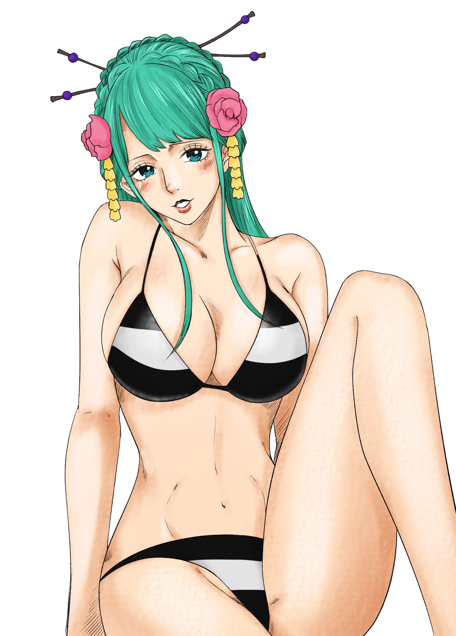 1girls, azlight69, big breasts, breasts, female, female only, green hair, green-haired female, kozuki hiyori, one piece, solo, swimsuit
