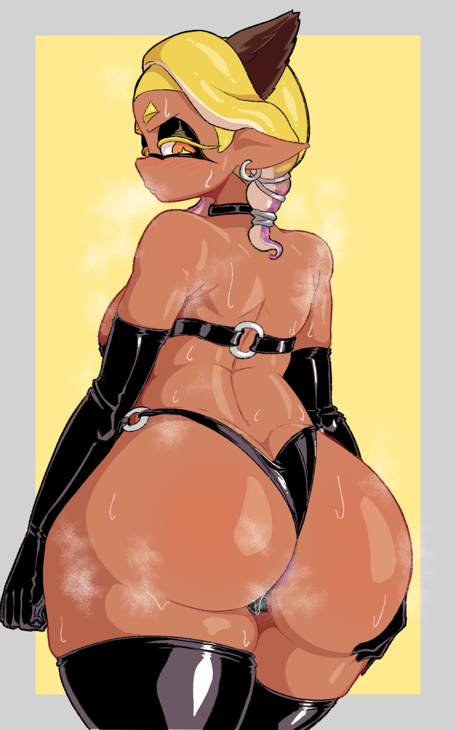 black thighhighs, elbow gloves, female, frye (splatoon), gloves, latex, latex gloves, nintendo, ryufey, splatoon, splatoon (series), splatoon 3, tagme, thighhighs