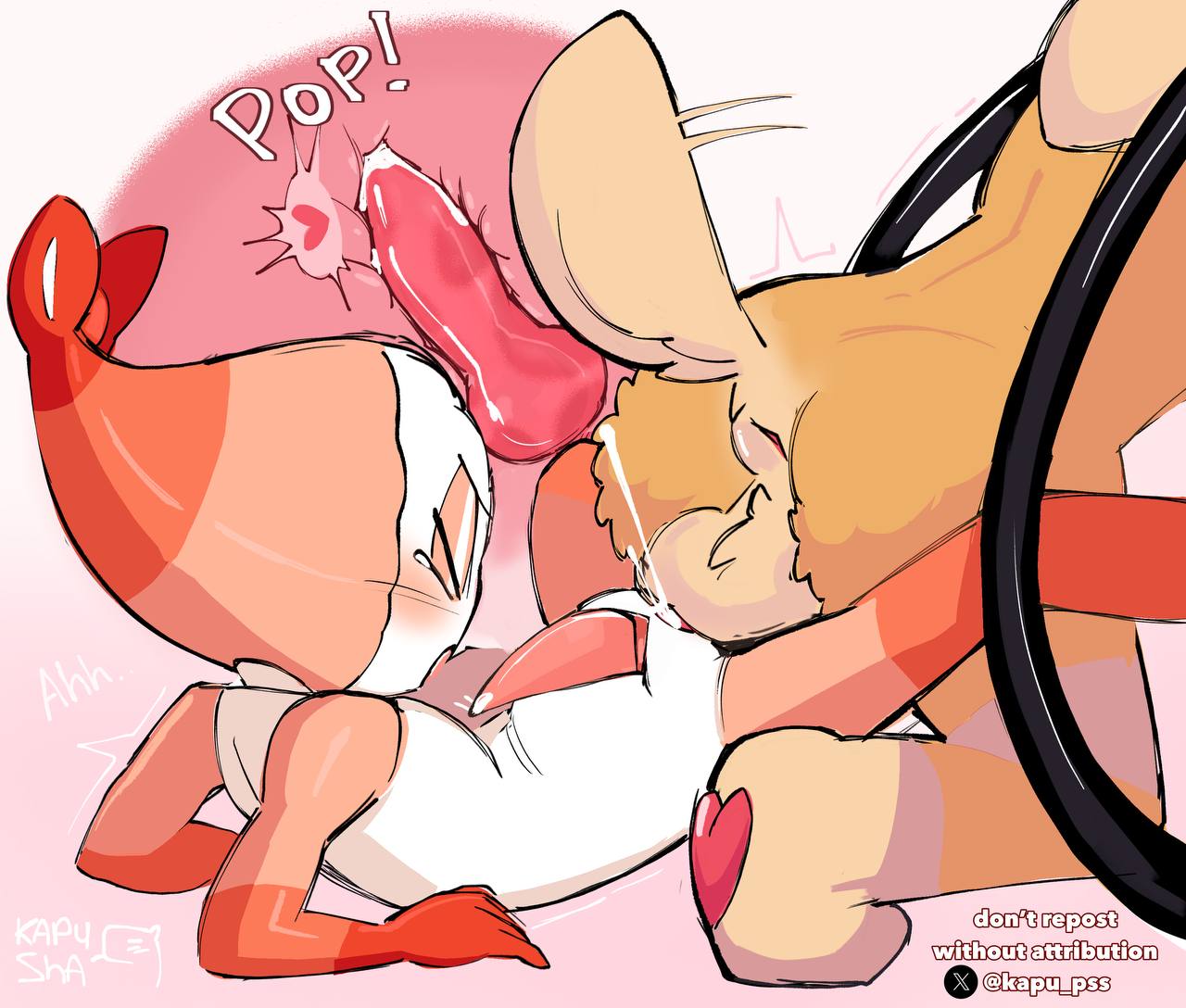 anal, anal juice, anal sex, belly, belly bulge, bodily fluids, bulge, cum, cum inside, cumming, cumming from anal sex, dandy's world, doggy style, gay, gay sex, goob (dandy's world), inside, inside view, kapu pss, knot, knotted feline penis, knotted penis, knotting, male, male focus, male only, male penetrating male, male/male, penis, red penis, roblox, roblox game, shrimpo (dandy's world), tail
