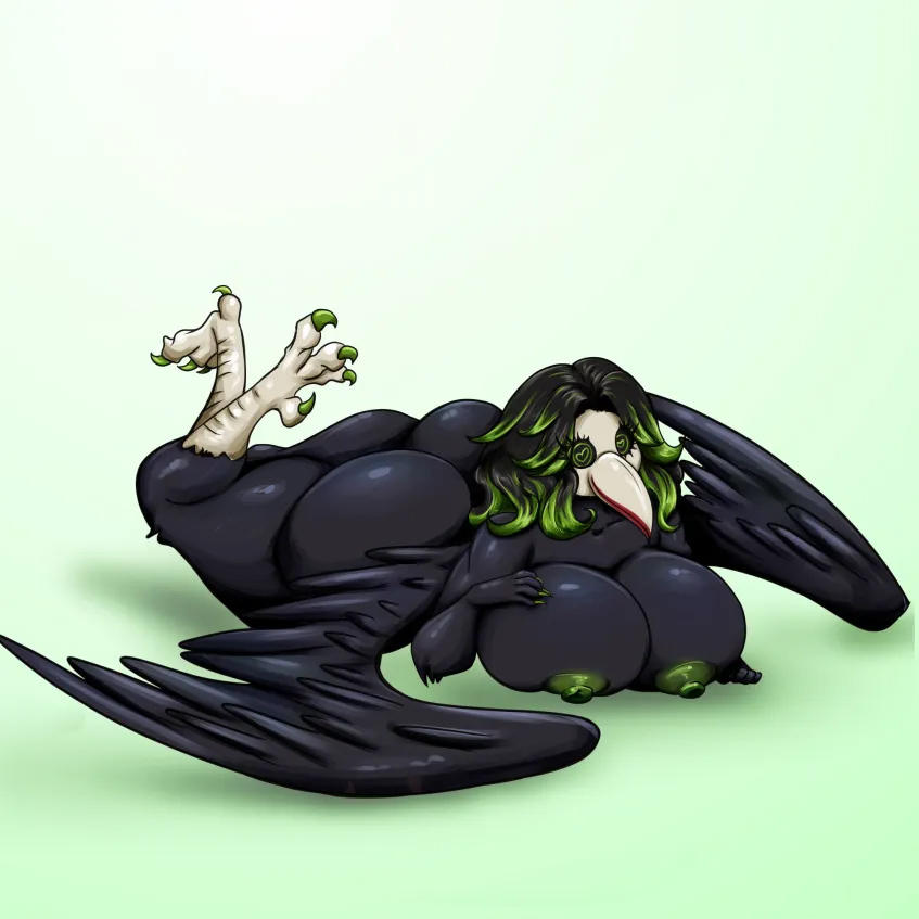 avian beautiful bird black crow digital_art fan_art hot original_character plague_doctor plague_doctor_girl raven sexy thicc transformation