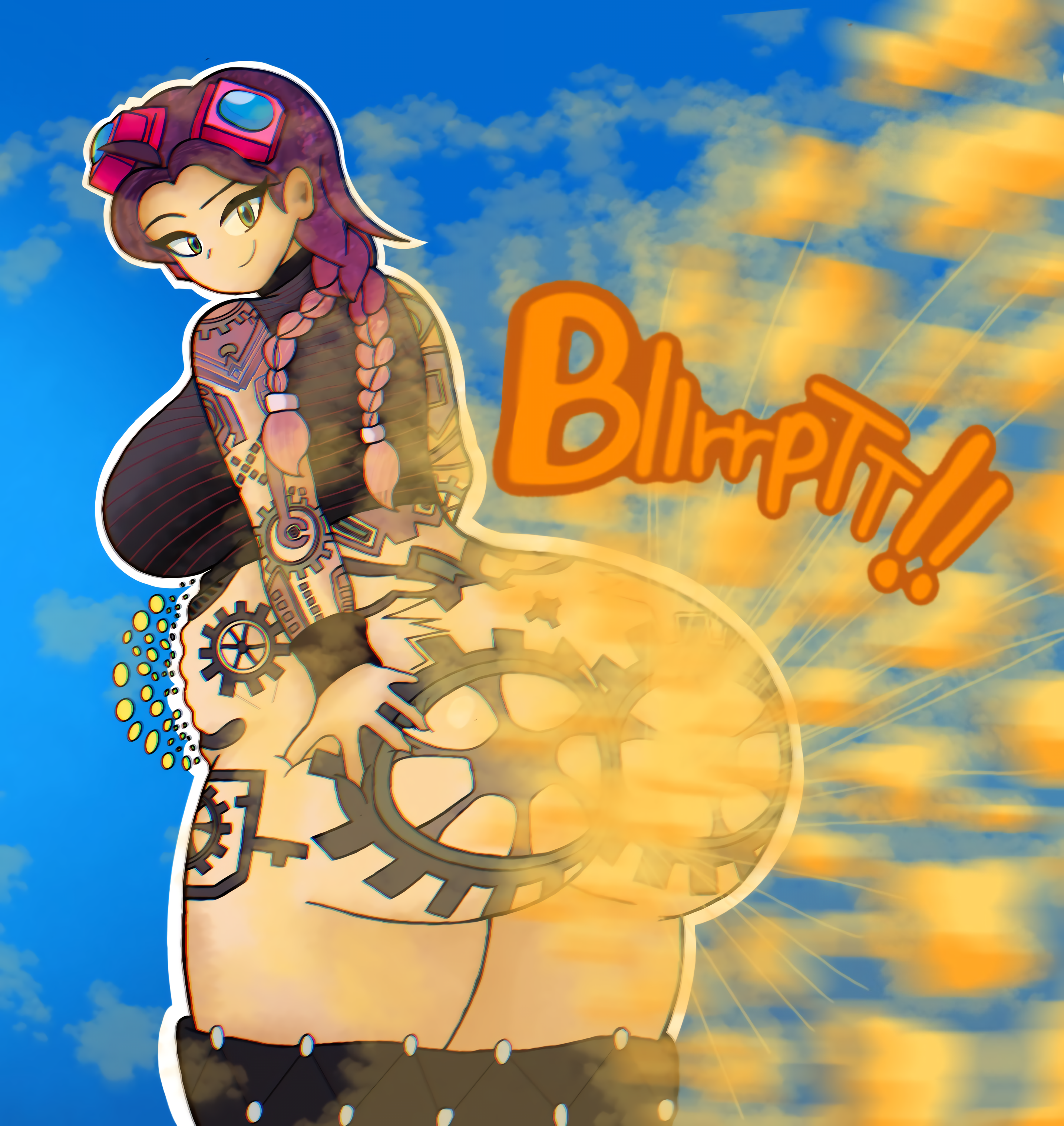 1girls, 4k, alternate version available, ass, ass focus, backboob, bare ass, bare butt, beach clothes, beach jules, beachwear, big ass, big breasts, big butt, black clothing, bloated, bloated belly, bloated stomach, bloated tummy, blue background, bracelet, braid, braided hair, breasts, bubble ass, bubble butt, dumpy, fart, fart cloud, fart everywhere, fart fetish, farting, farting at viewer, farts, fat ass, fat butt, fat thighs, female, fortnite, fortnite: battle royale, gassy, gassy ass, gassy butt, gassy female, googles, green eyes, half naked, half-dressed, hand on ass, hand on butt, hd, hi res, high resolution, highres, huge ass, huge breasts, huge butt, jules (fortnite), large ass, large breasts, large butt, legwear, looking at viewer, looking back, looking pleasured, multicolored hair, no background, onomatopoeia, pink goggles, pink hair, plump ass, plump butt, purple hair, purple stripes, sideboob, smelly ass, smelly butt, smile, smiling at viewer, spikes, sports bra, squished ass, squished butt, stinky ass, stinky butt, stomach noises, summer, tan body, tan skin, tattoo, tattoo on ass, tattoo on butt, tattoos, thick ass, thick legs, thick thighs, thighs, thunder thighs, tight clothing, wet fart, zaemonbrap
