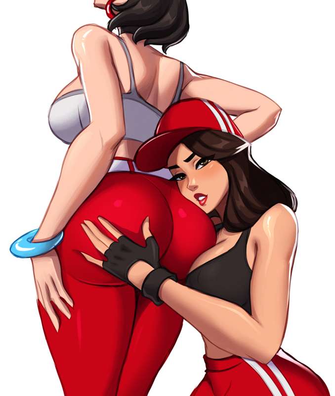2girls, ass, ass grab, ass worship, big ass, big breasts, butt, butt focus, evie (fortnite), fat ass, female, female only, fortnite, girls only, headgear, looking at viewer, magaska19, ruby (fortnite), streetwear, tagme