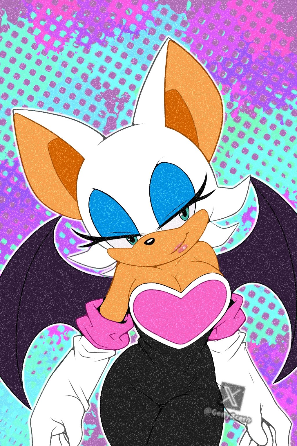 1girls, alternate version available, bat, bat ears, bat wings, big breasts, big ears, blue eyeshadow, breasts, eyelashes, female, female focus, female only, fully clothed, furry, furry female, furry only, genyacero, green eyes, looking at viewer, rouge the bat, seductive look, sega, skin tight, smile, solo, solo female, solo focus, sonic (series), sonic adventure 2, sonic the hedgehog (series), wings