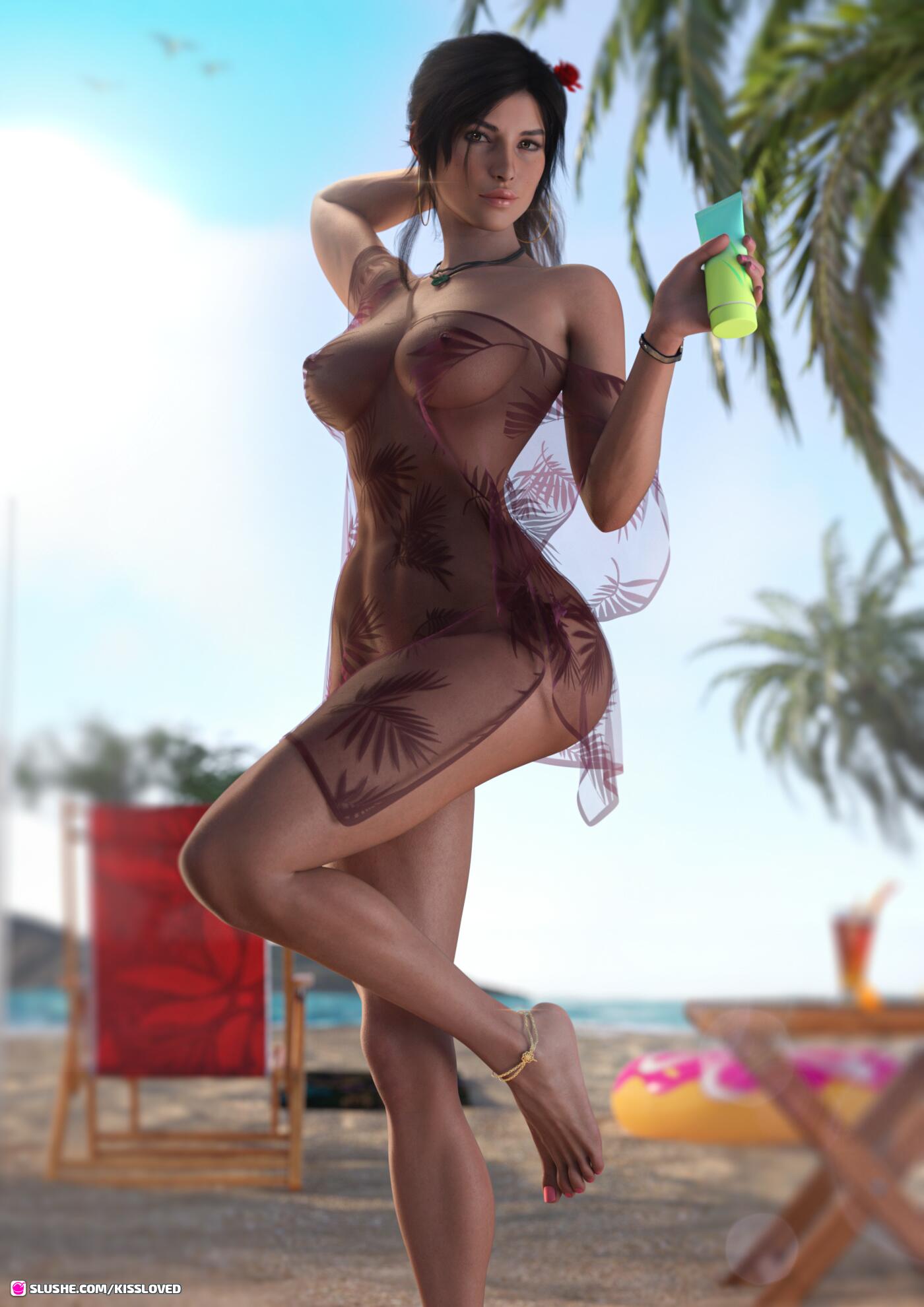 3d, anklet, busty, female, female focus, female only, hourglass figure, kissloved, lara croft, lara croft (survivor), sheer clothing, tagme, tomb raider, tomb raider (survivor), wide hips