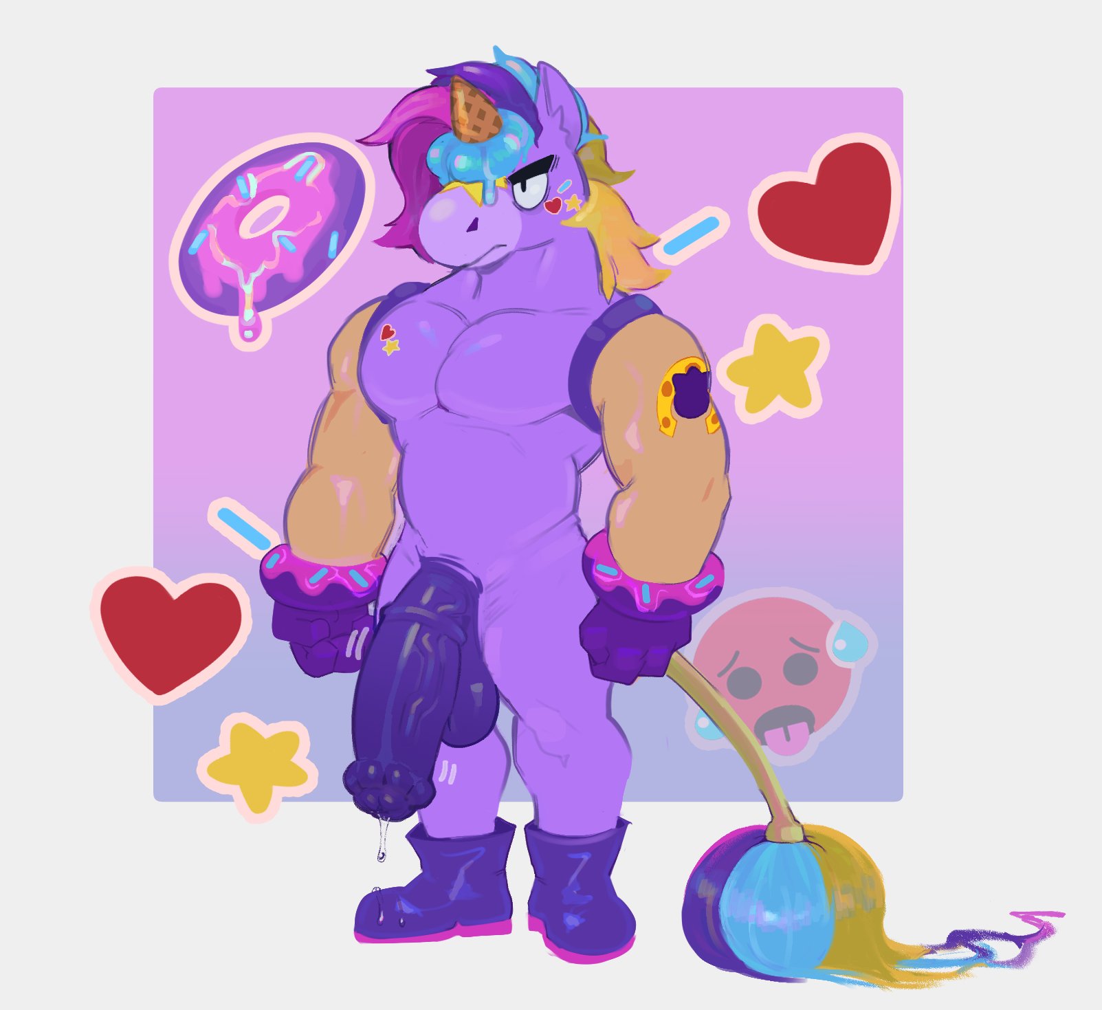 bara, berry (brawl stars), brawl stars, costume, equine penis, flaccid, horsecock, male, male only, muscular male, pochiiwa, solo, solo male