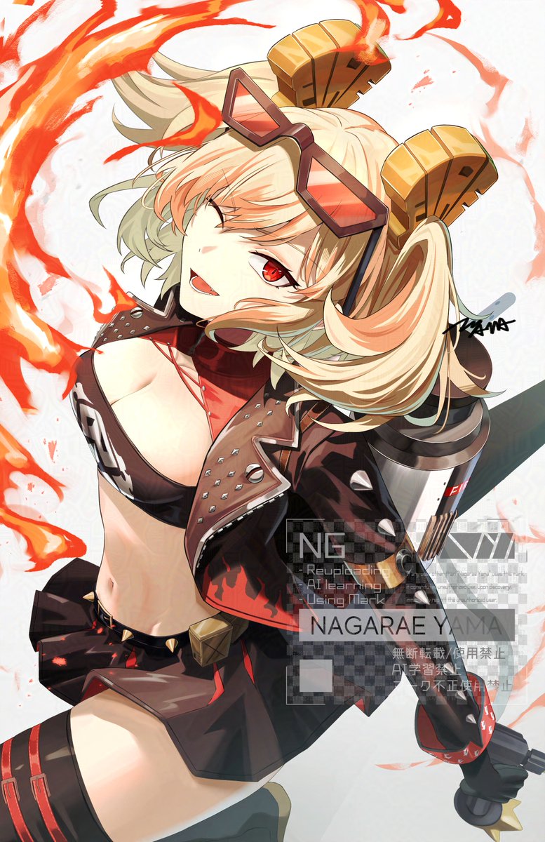 1girls, black thighhighs, blonde female, blonde hair, blonde-haired female, breasts, burnice white, crop top, exposed breasts, female, female only, hoyoverse, long hair, mihoyo, one eye closed, red eyes, sideboob, skirt, sunglasses, sunglasses on head, thighhighs, zenless zone zero