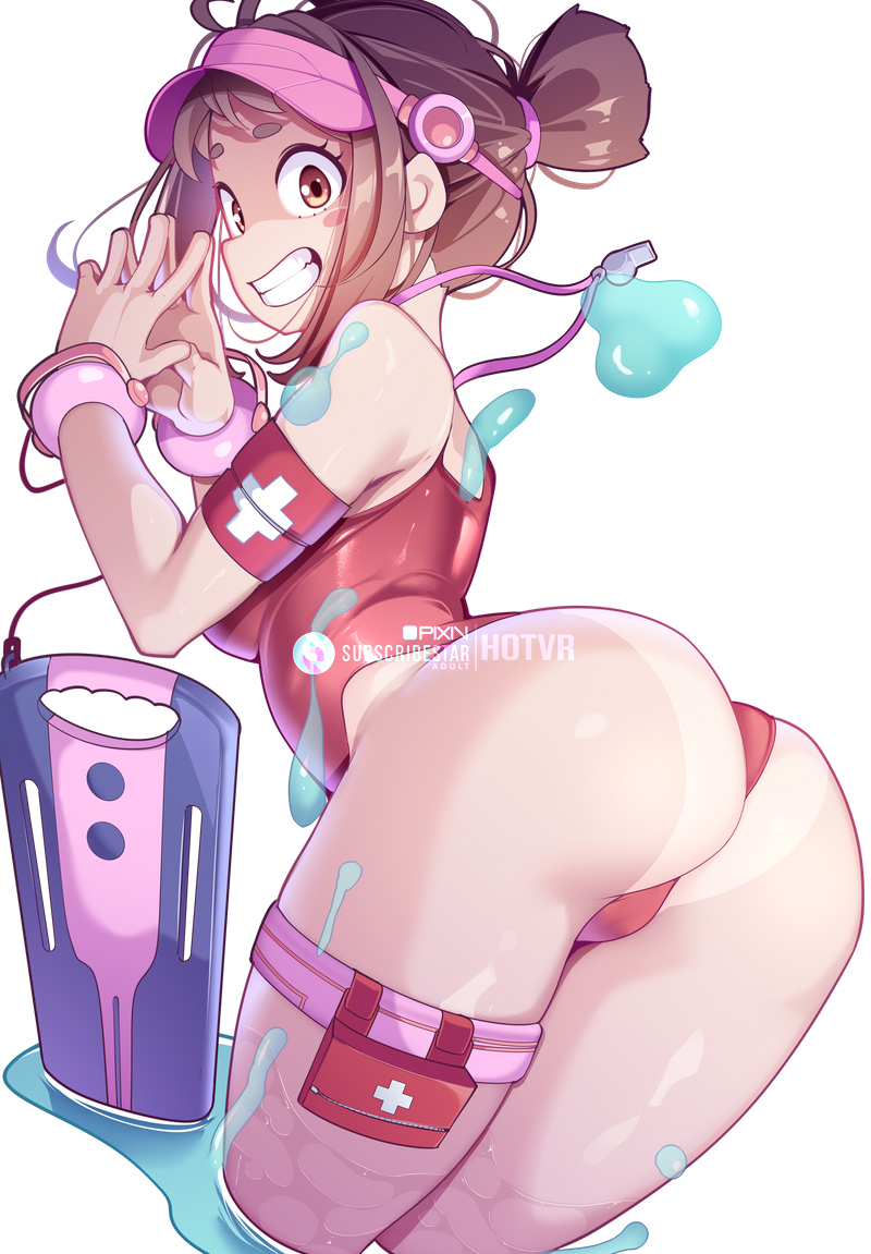 1girls, ass, brown hair, brown-haired female, hotvr, lifeguard, my hero academia, ochako uraraka, solo, water