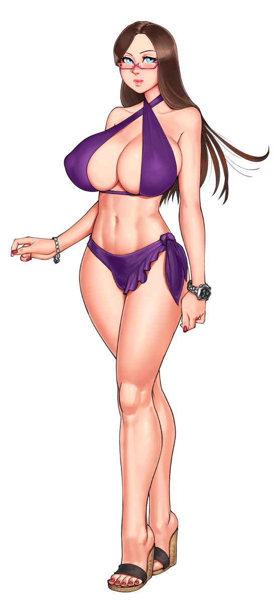 1girls bbc-chan bikini blue_eyes breasts brown_hair busty cleavage feet glasses high_heel_sandals high_heels highheels hourglass_figure long_hair manor_stories open_toe_shoes sandals solo swimsuit sylvia_(manor_stories) toenail_polish toes very_high_heels voluptuous