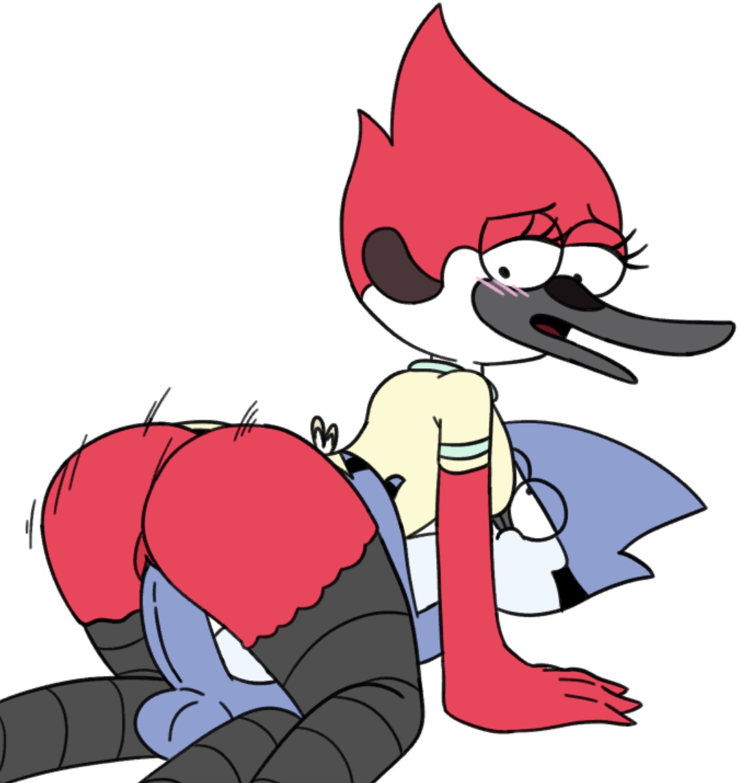 anthro, anthro on anthro, anthro penetrated, anthro penetrating, anthro penetrating anthro, ass, avian, balls, bird, cardinal (bird), cartoon network, clothed, clothed sex, clothing, corvid, cowgirl position, duo, erection, female, female on top, female penetrated, genitals, hearlesssoul, jay (bird), male, male on bottom, male penetrating, male penetrating female, male/female, margaret smith (regular show), mordecai (regular show), motion lines, on bottom, on top, oscine, passerine, penetration, penile, penile penetration, penis, pussy, regular show, sex, tenshigarden, vaginal penetration