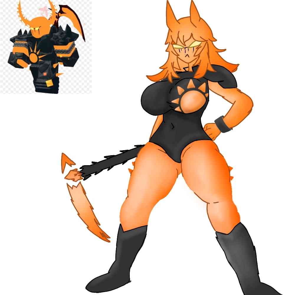 1girls, big breasts, boots, bracelet, breasts, female, female only, genderswap, genderswap (mtf), hair, horns, lava, leotard, molten boss, nerdly duck, redie (artist), reference image, roblox, roblox game, robloxian, rule 63, shoulder pads, tagme, thick thighs, thighs, tower defense simulator, weapon