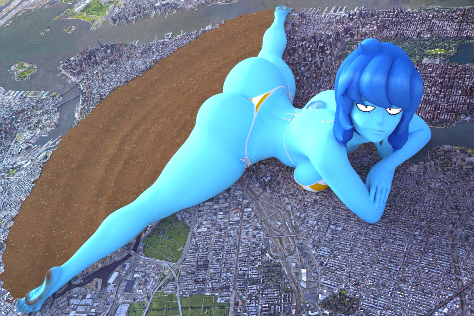 1girls, 3d, 3d (artwork), ass, big ass, big breasts, big butt, bikini, blue hair, blue hair female, blue skin, blue skinned female, breasts, cartoon networ, cartoon network, clothed, clothed female, female, female focus, female only, gem, gem (species), giant female, giant woman, giantess, kamicamie, lapis lazuli (gem), lapis lazuli (steven universe), large ass, large boobs, large breasts, large butt, steven universe, striped bikini, voluptuous, voluptuous female