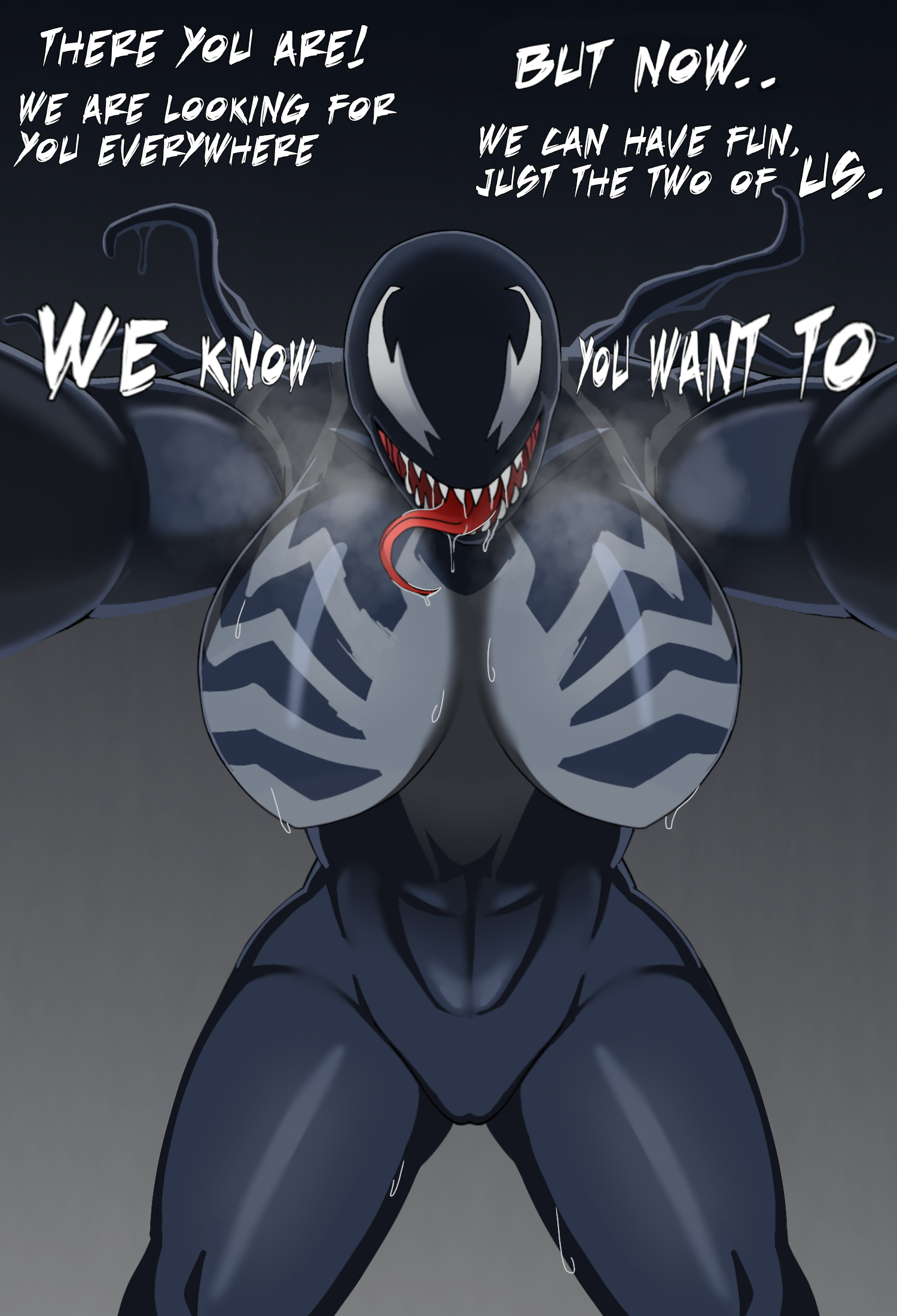 1boy, 1boy1girl, 1girls, alex103, male, male/female, marvel, marvel comics, monster girl, offscreen character, offscreen male, peter parker, she-venom, spider-man, spider-man (series), straight, symbiote