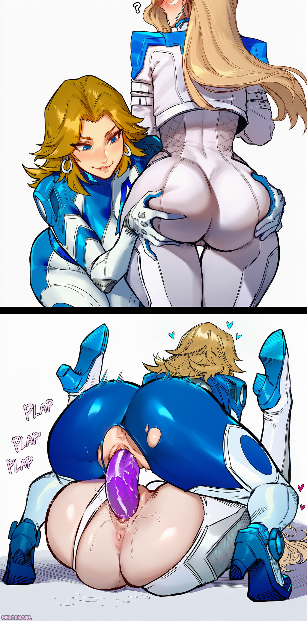 2girls, ai assisted, ai generated, big ass, big breasts, blonde female, blonde hair, bodysuit, breasts, clothed, curvy, curvy ass, curvy body, curvy female, curvy figure, curvy hips, curvy thighs, dagger (marvel rivals), dagger (marvel), dildo, dominant female, double dildo, double dildo vaginal, earrings, exodia girl, female, female on top, femdom, grabbing ass, grabbing from behind, heels, huge ass, invisible woman, invisible woman (marvel rivals), large breasts, lesbian sex, marvel, marvel comics, marvel rivals, mating press, purple dildo, pussy, pussy juice, sex, submissive female, sue storm, tandy bowen, torn clothes, vagina, voluptuous, voluptuous female, waifu, wet pussy, yuri