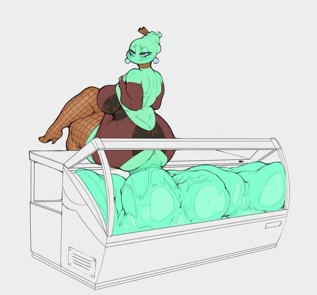 edible scat, eight strokes (artist), female, gladys, green skin, high heels, hyper feces, hyper scat, ice cream, ice cream creature, ice cream girl, ice cream hair, ice cream scat, leggings, looking pleasured, mint chocolate chip, scat, shitting, solo
