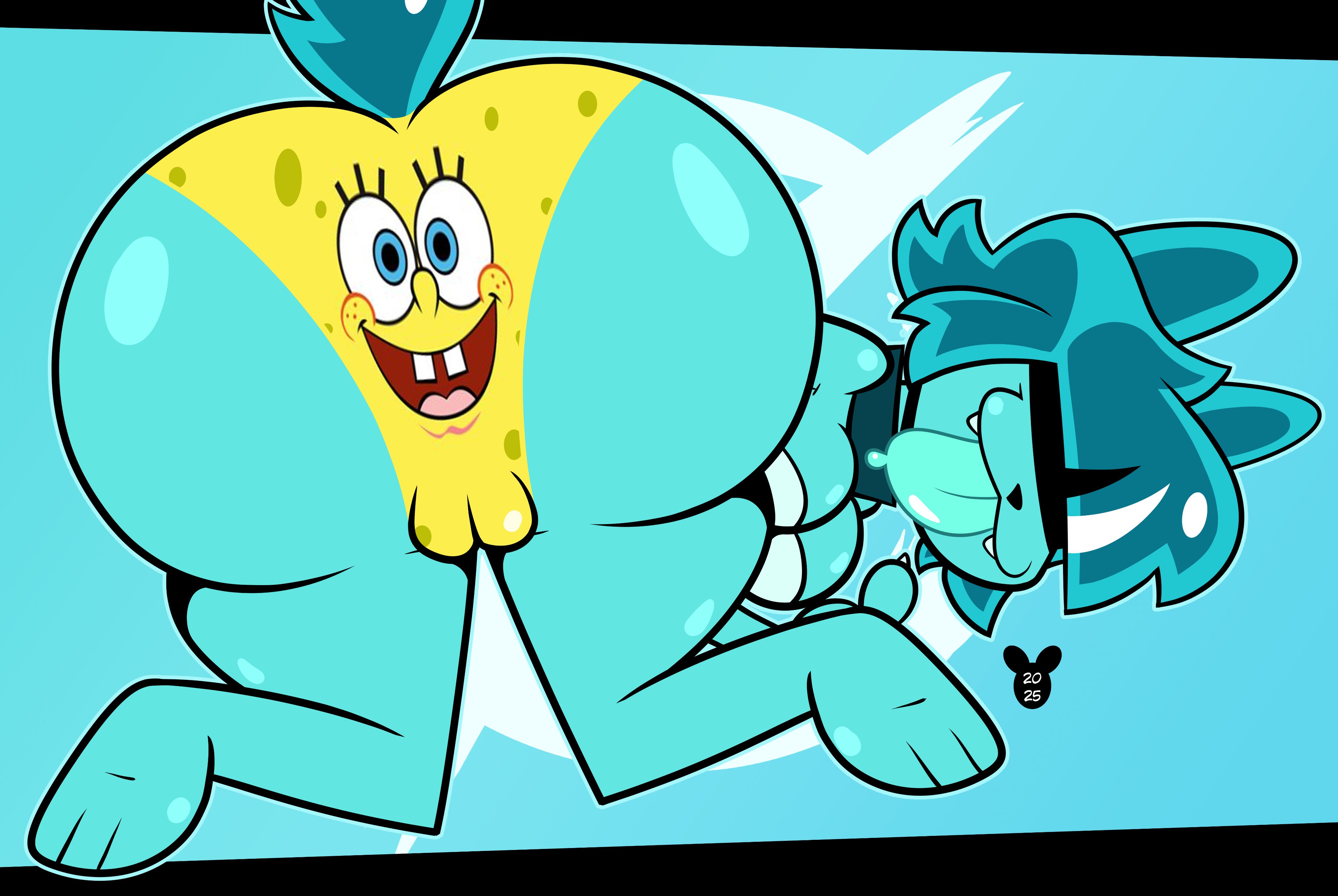 ass, bubble butt, covered eyes, domestic cat, felid, feline, felis, fur, goommy (goommymuffin), goommymuffin, luanctoons, nickelodeon, nickelodeon animation studio, panties, rear view, spongebob squarepants, spongebob squarepants (character), tongue, tongue out, twitter username, united plankton pictures, yellow panties