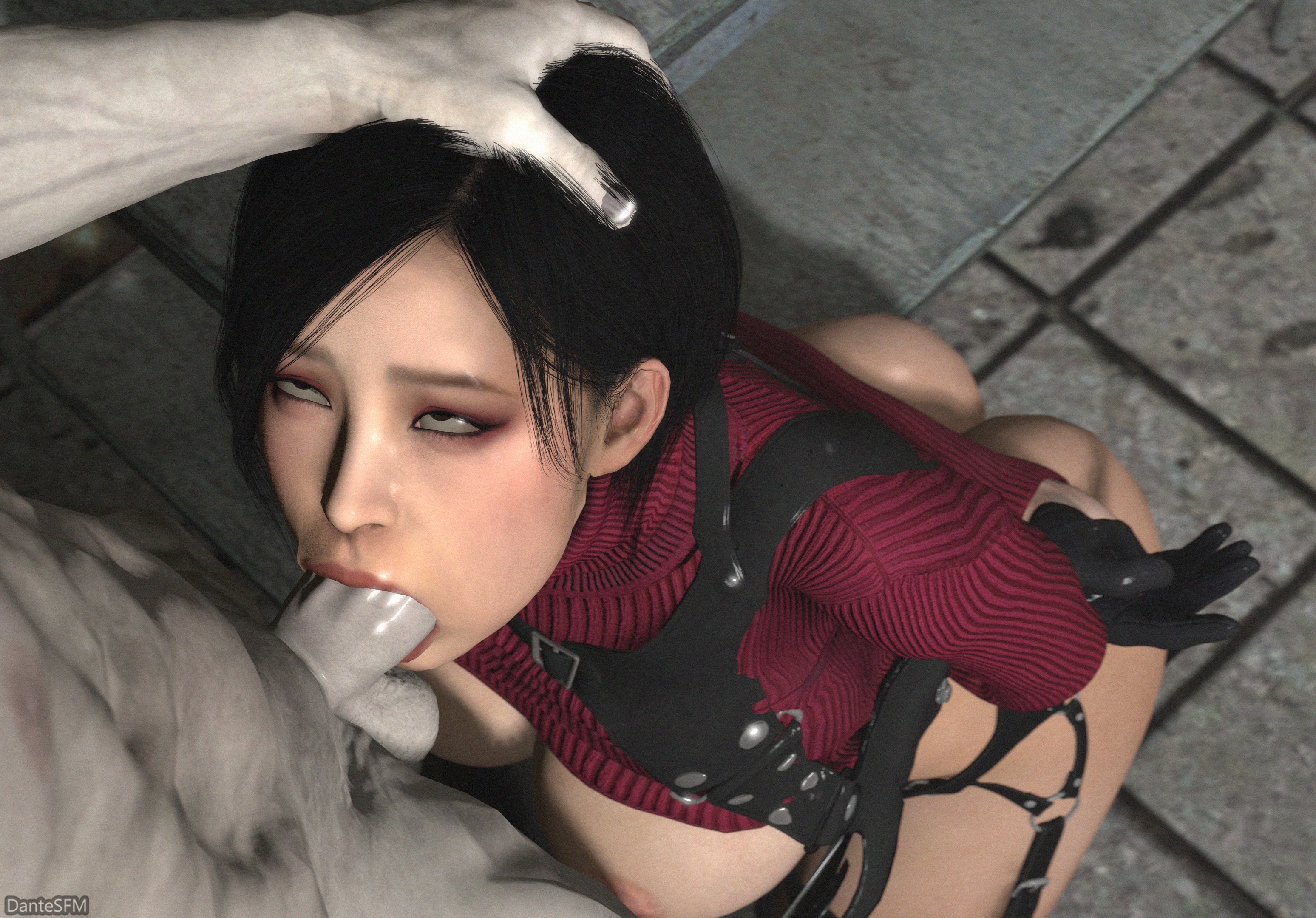 3d, ada wong, big penis, black gloves, blowjob, breasts, breasts out, dante656565, dantesfm, dantesix, fellatio, female, gloves, hands behind back, image, looking at partner, male, monster, monster on female, on knees, penis, resident evil, semi nude, tyrant