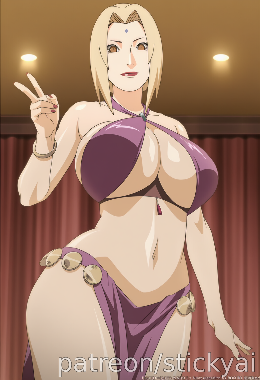 1girls, ai generated, anime, blonde hair, breasts, brown eyes, eyes, female, female only, fit, looking at viewer, naruto, naruto (series), naruto shippuden, navel, stickyai, tsunade