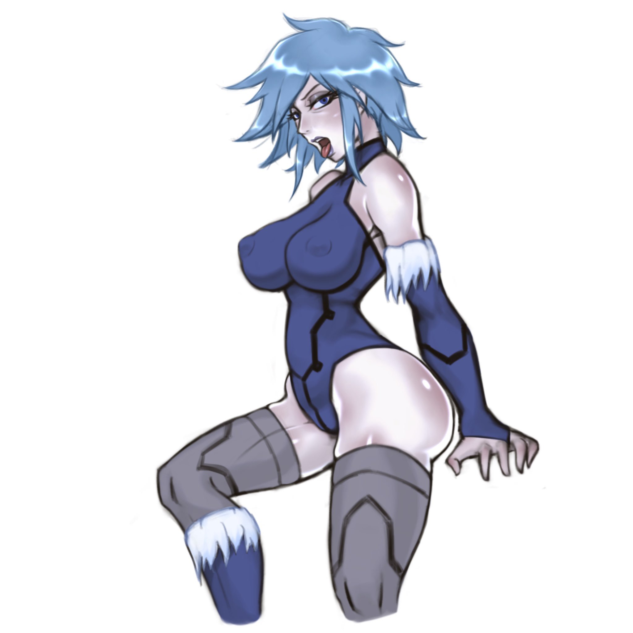 1girls, bdhalloween, big breasts, blue hair, breasts, dc, dc comics, female, female only, killer frost, killer frost (arkham), louise lincoln, nipple bulge, solo, tongue, tongue out