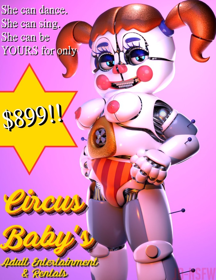 1girls, 3d, 3d (artwork), accurate model, baby (fnafsl), breasts, circus baby, circus baby (fnaf), circus baby (original), clown, digital media (artwork), exposed breasts, female, five nights at freddy's, panties, robot, solo, solo female, somethingshrimpii, striped panties