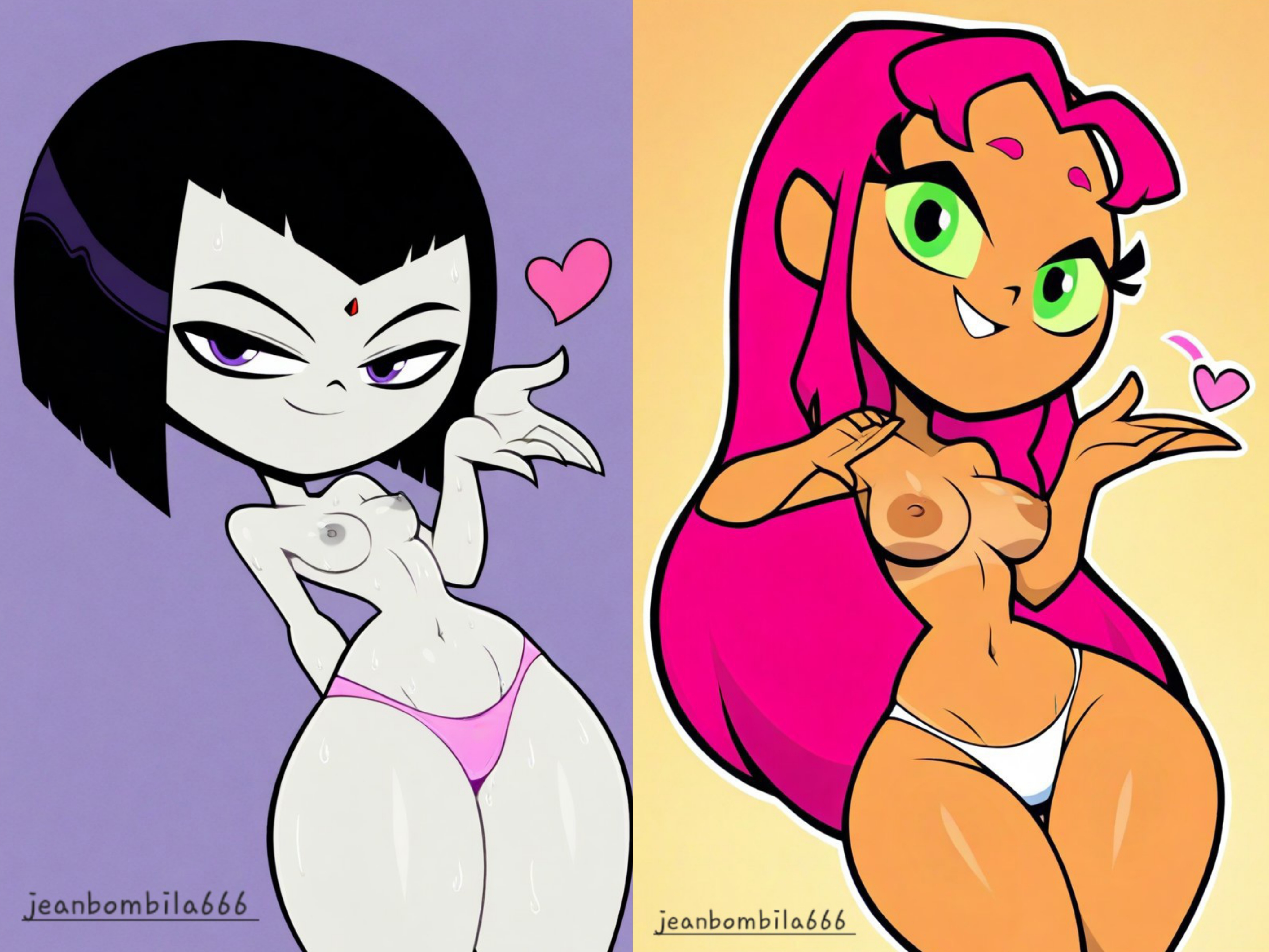 2girls, ai generated, cartoon network, dc, dc comics, female, female only, jeanbombila666, multiple females, multiple girls, raven, raven (dc), starfire, starfire (comics), starfire (teen titans), teen titans, teen titans go