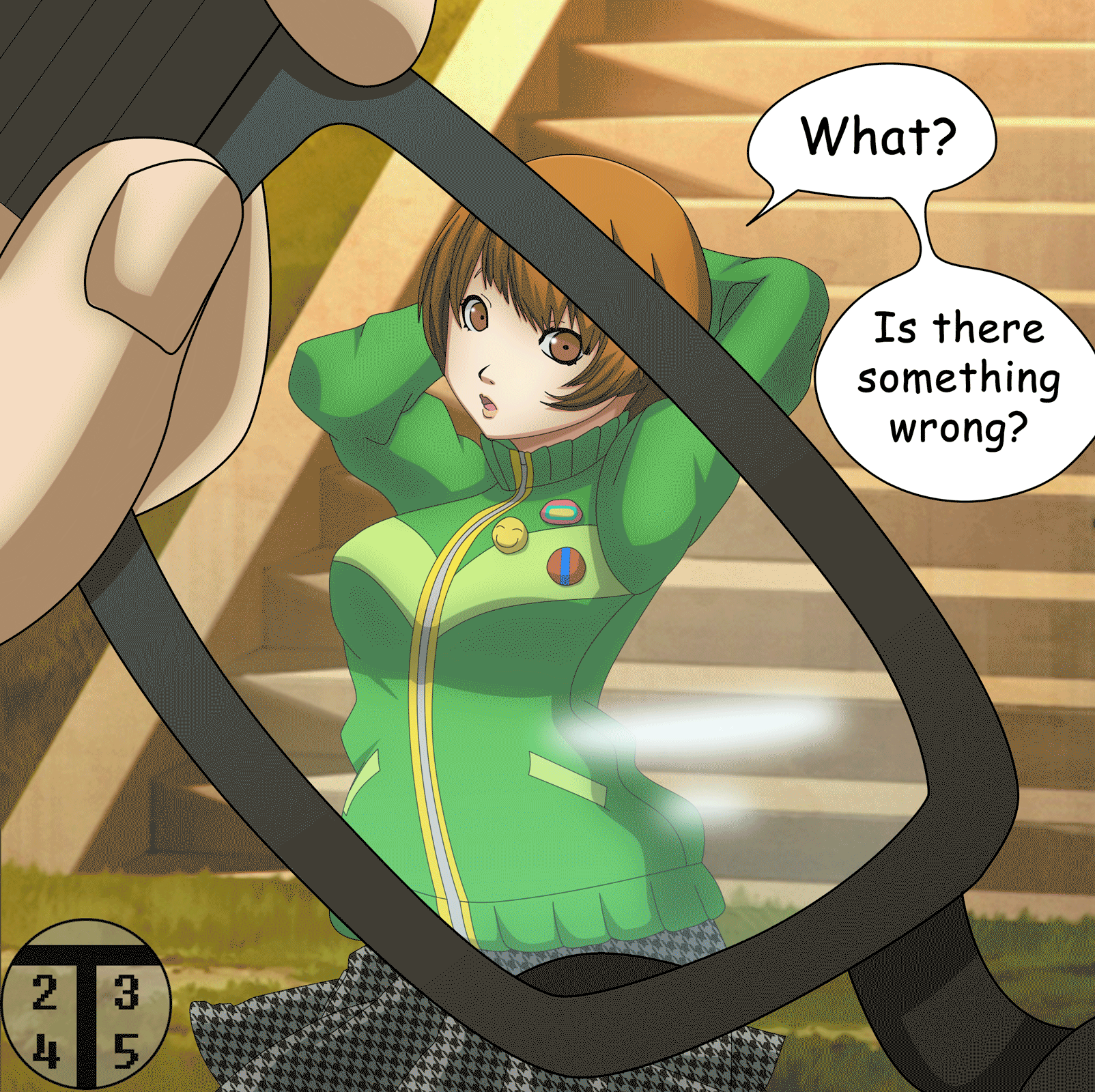 animated, animated gif, female, jacket, outerwear, persona, persona 4, satonaka chie, sportswear, topwear, track jacket, x-ray