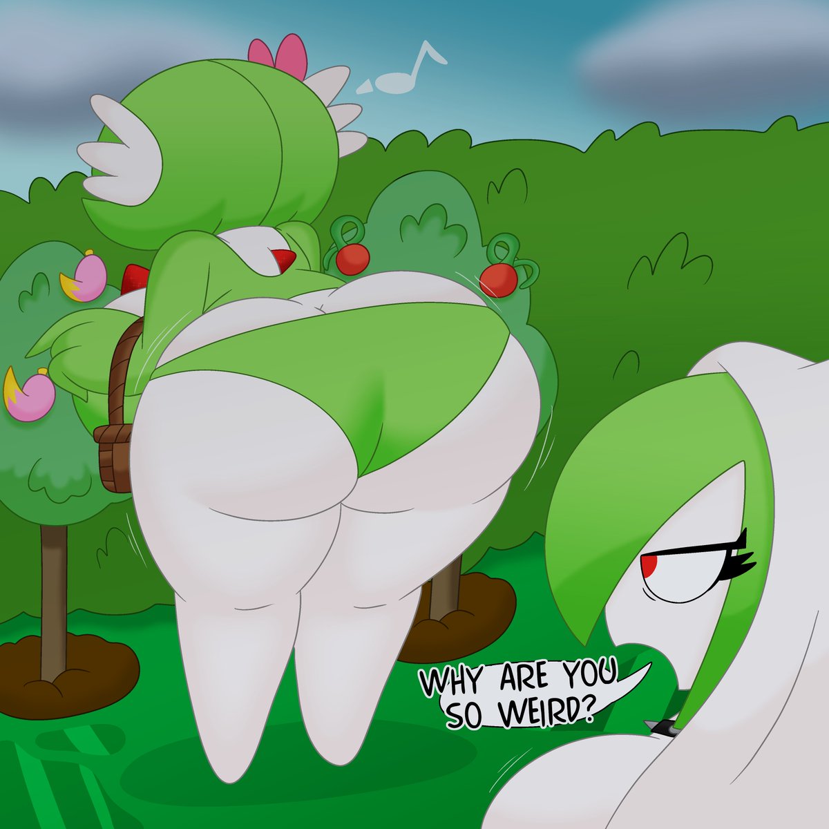 3barts, big ass, big breasts, english text, gardevoir, kirlia, pokemon, pokemon (species), wide hips